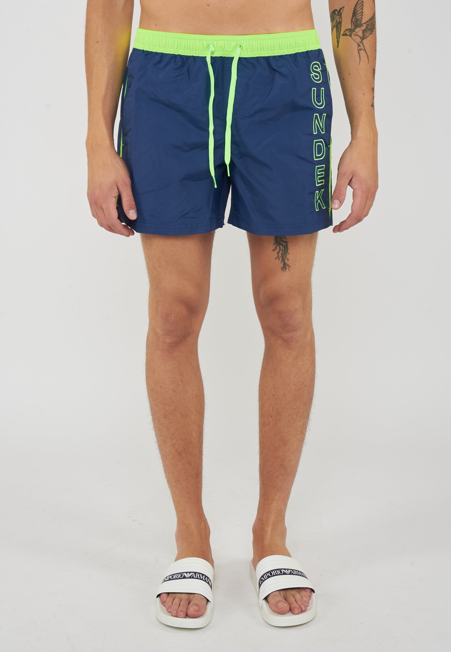 Costume Corto Vita Elasticata Iconic Taffeta Con Piping A Contrasto Navy