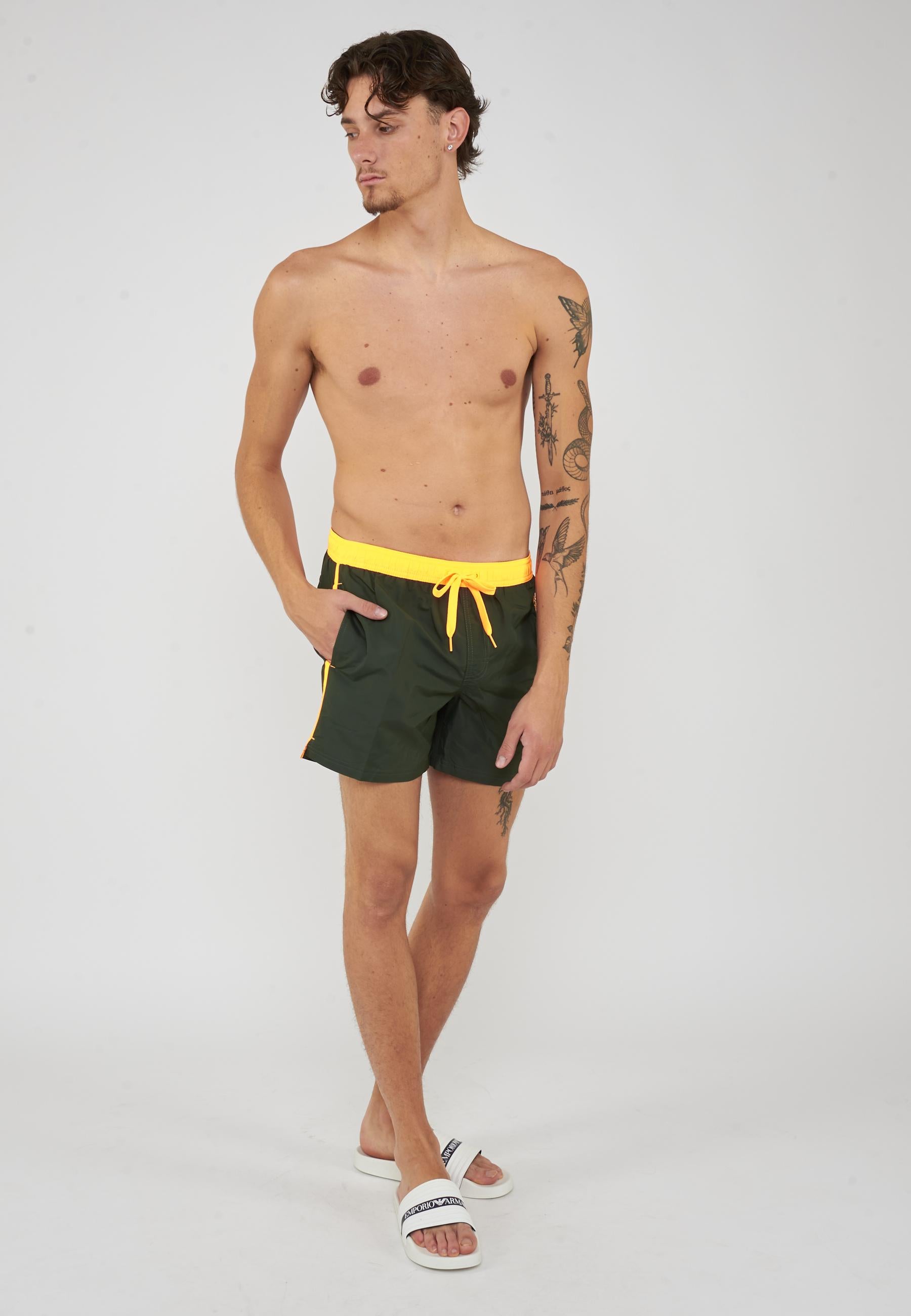 Costume Corto Vita Elasticata Iconic Taffeta Con Piping A Contrasto Pine
