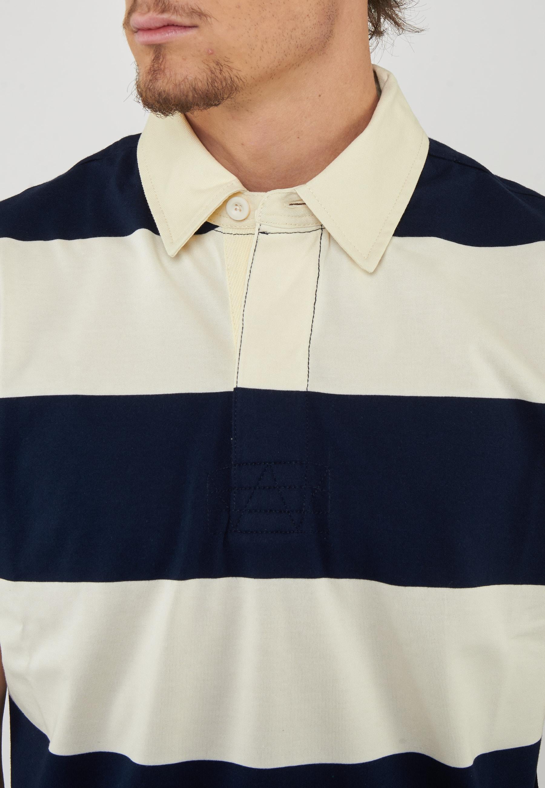 Campell Polo unisex classica in cotone bianco e blu