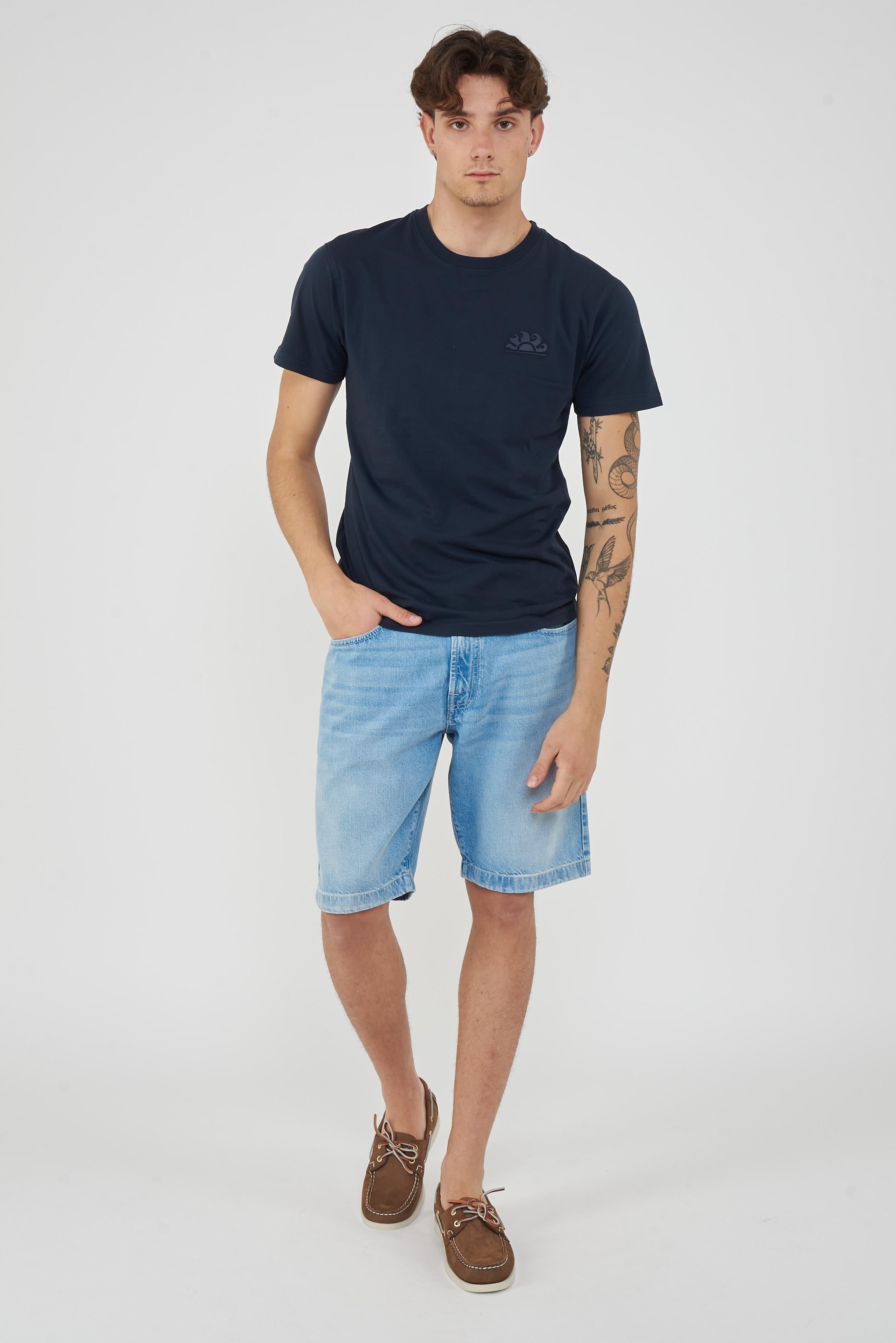 T-Shirt Uomo A Girocollo Con Logo Embossato Navy