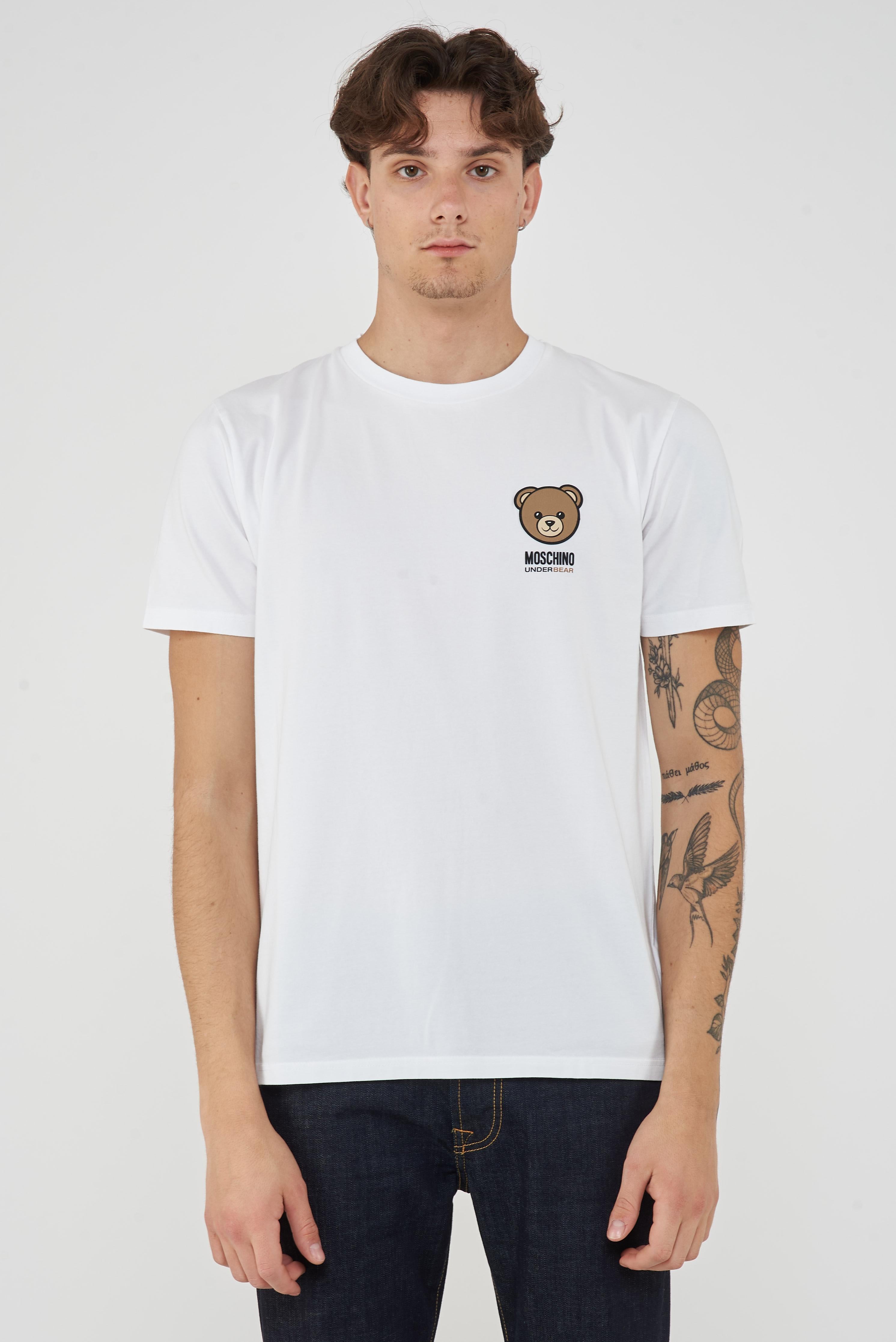 T-Shirt Uomo Tinta Unita Con Logo Bear In Rilevo Bianco
