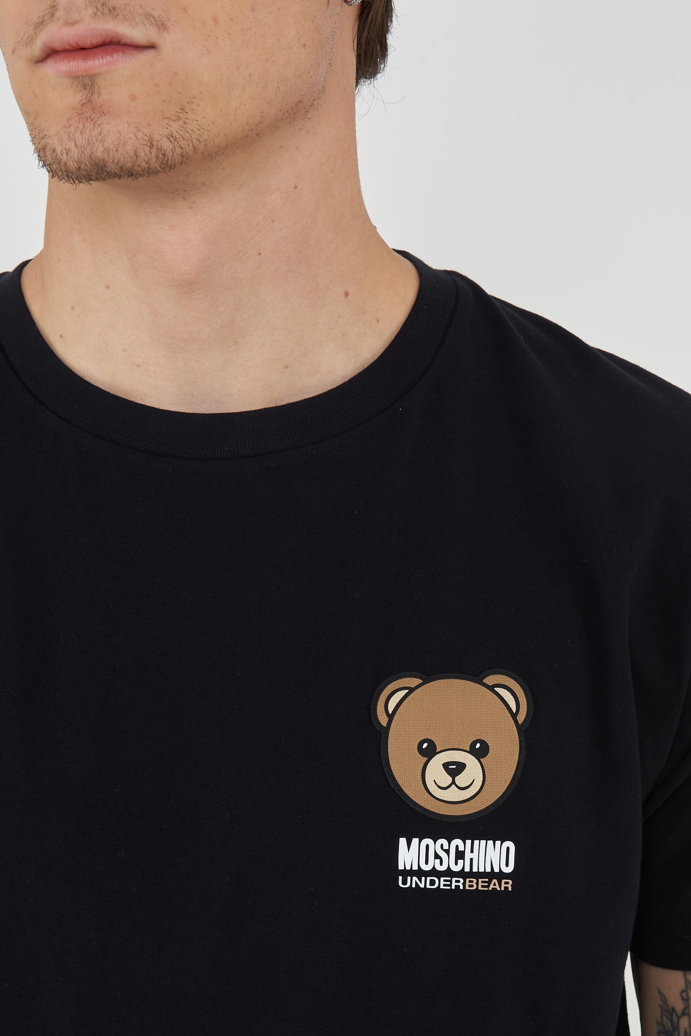 T-Shirt Uomo Tinta Unita Con Logo Bear In Rilevo Nero