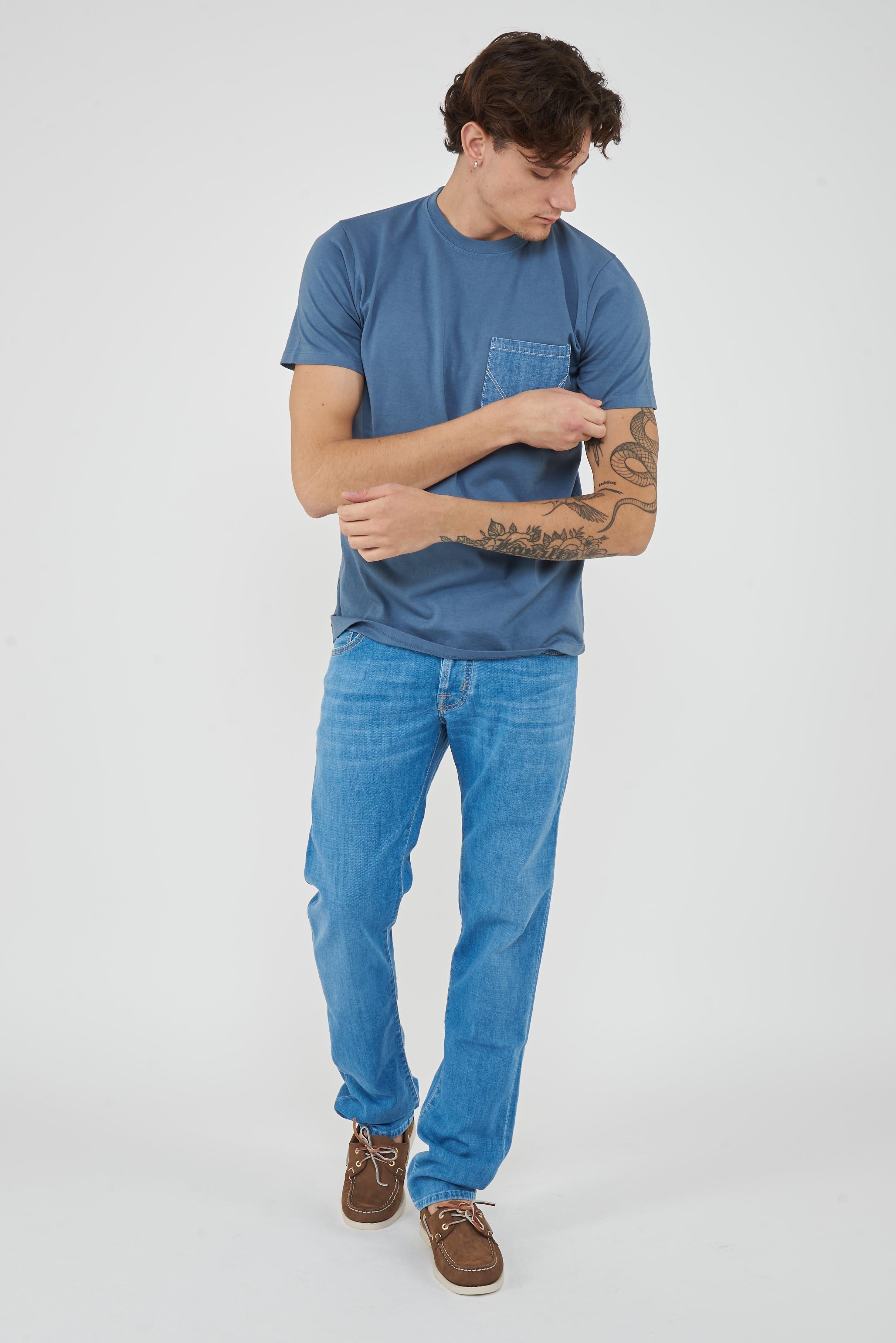 Jeans 5 tasche Nick slim in denim power stretch blu chiaro lavaggio stone
