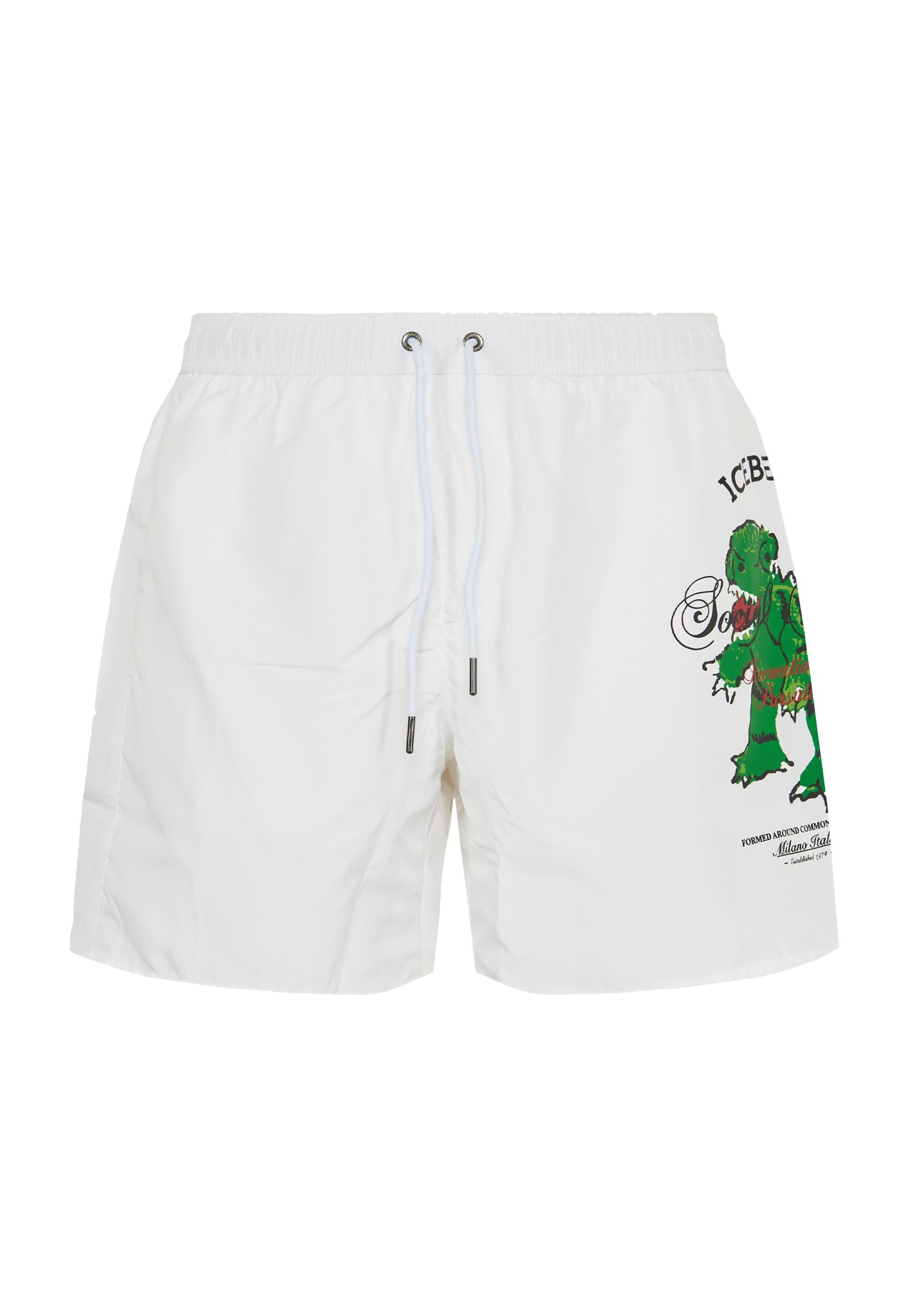 Boxer Uomo da Bagno Con Stampa Dino White