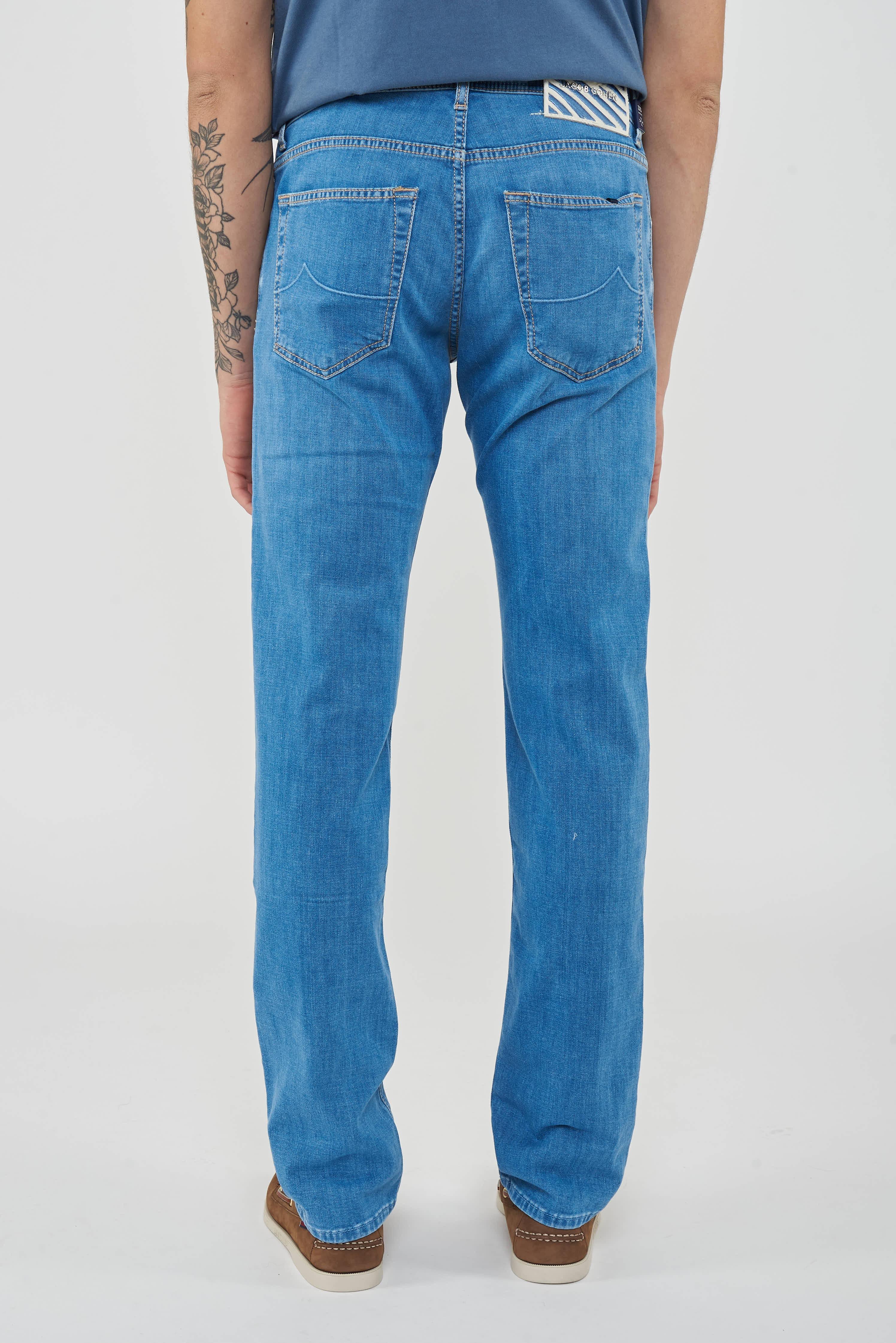 Jeans 5 tasche Nick slim in denim power stretch blu chiaro lavaggio stone