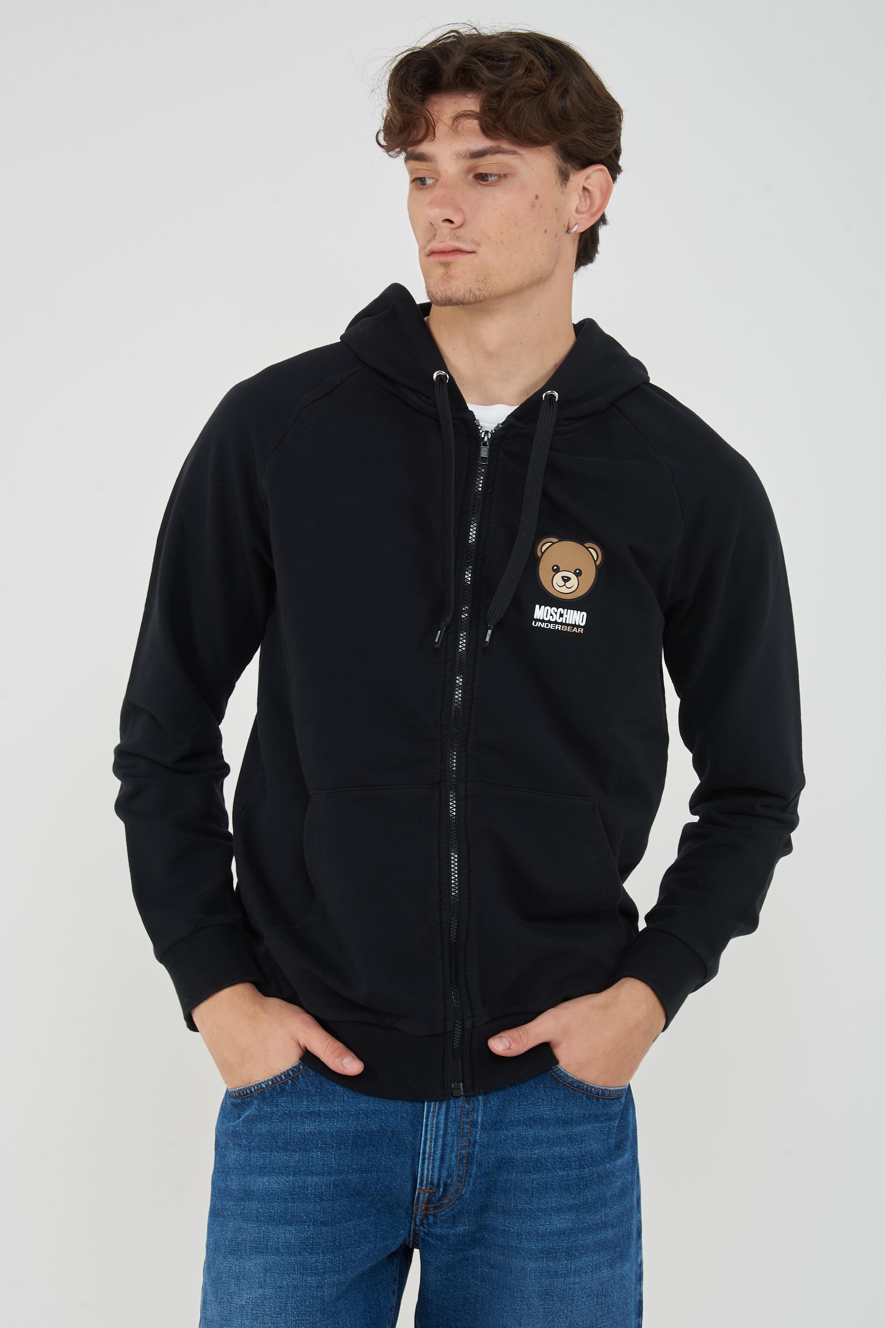 Felpa Bear Con Zip e Cappuccio Black