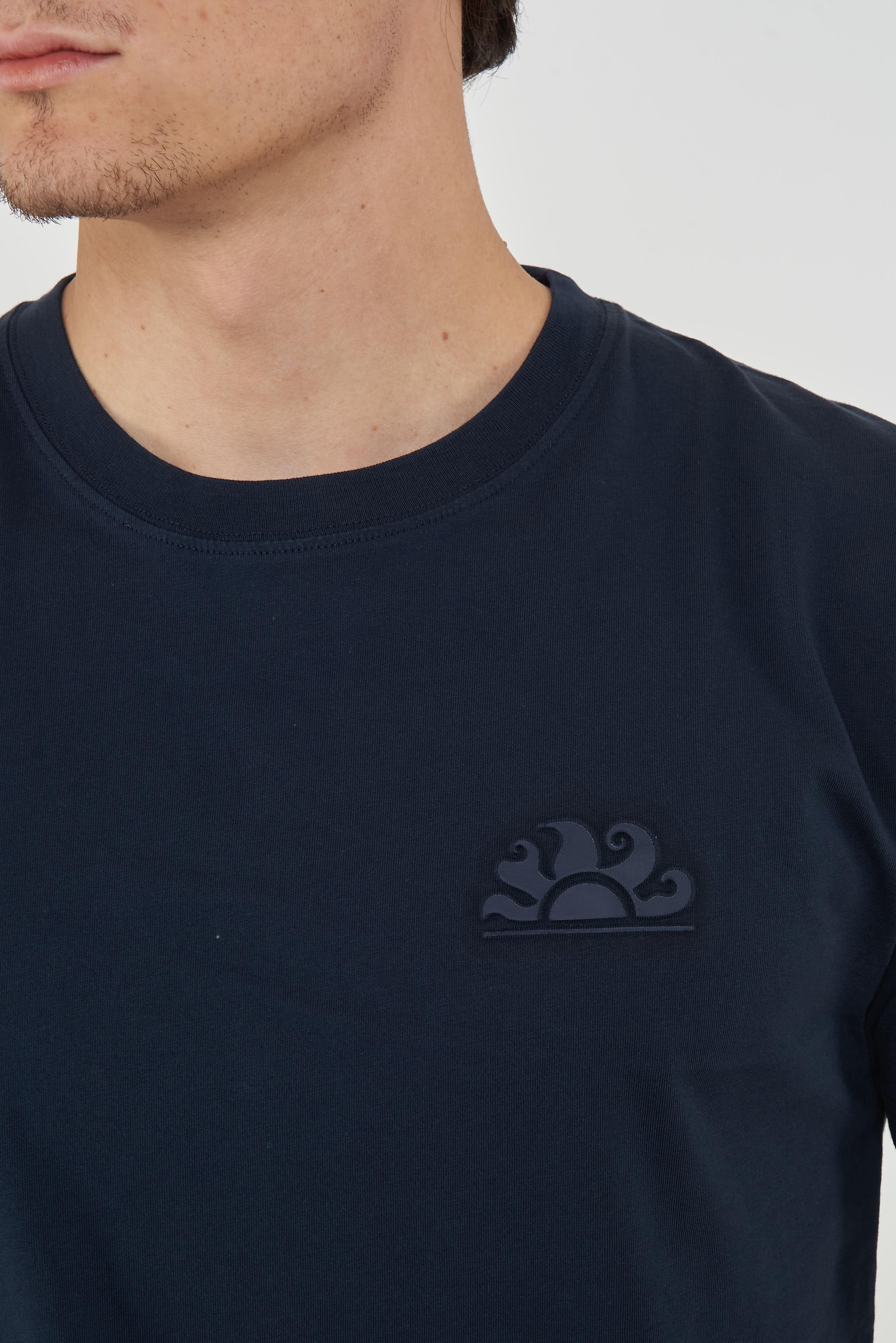 T-Shirt Uomo A Girocollo Con Logo Embossato Navy