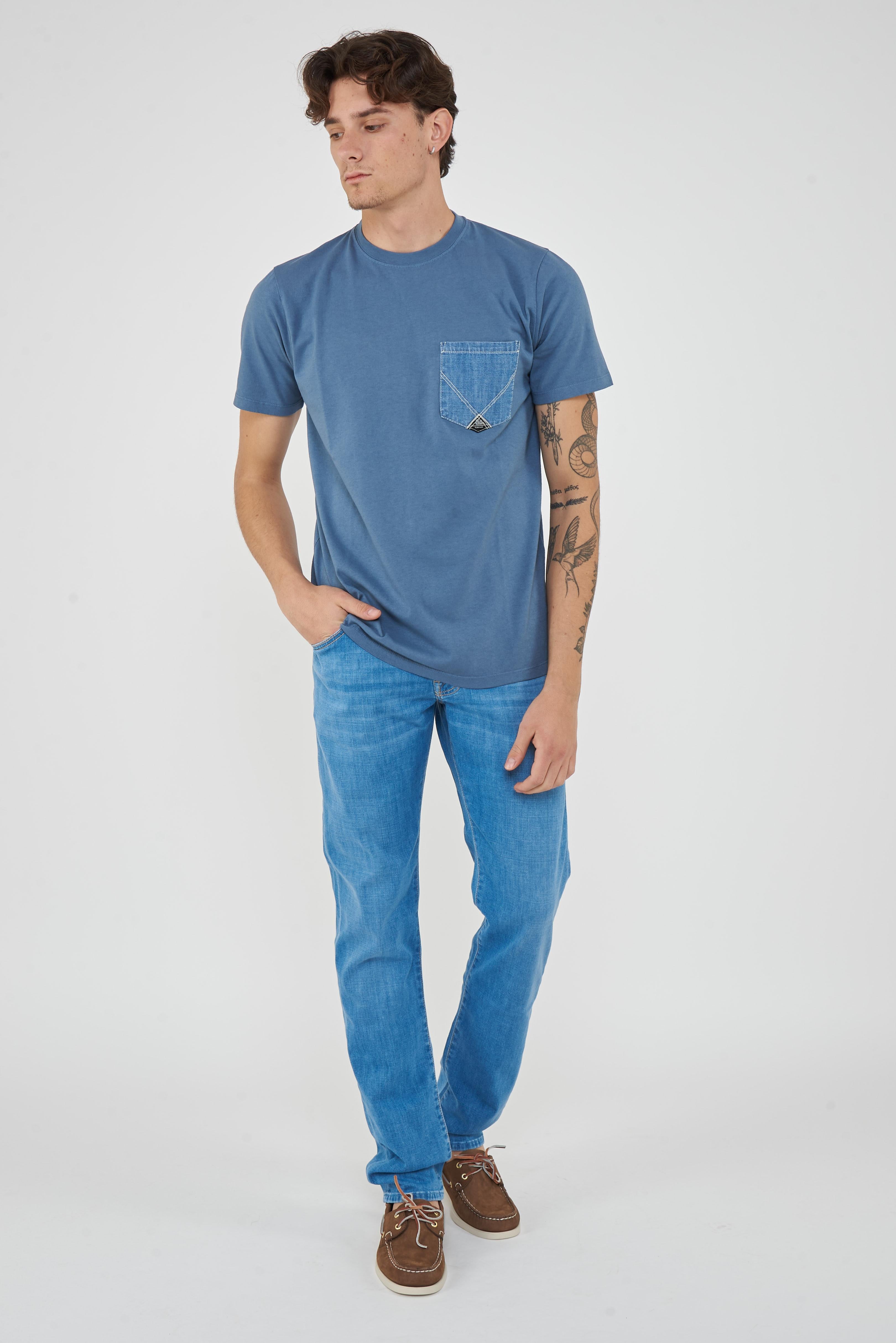T-shirt Pocket Denim In Jersey Mid Blue