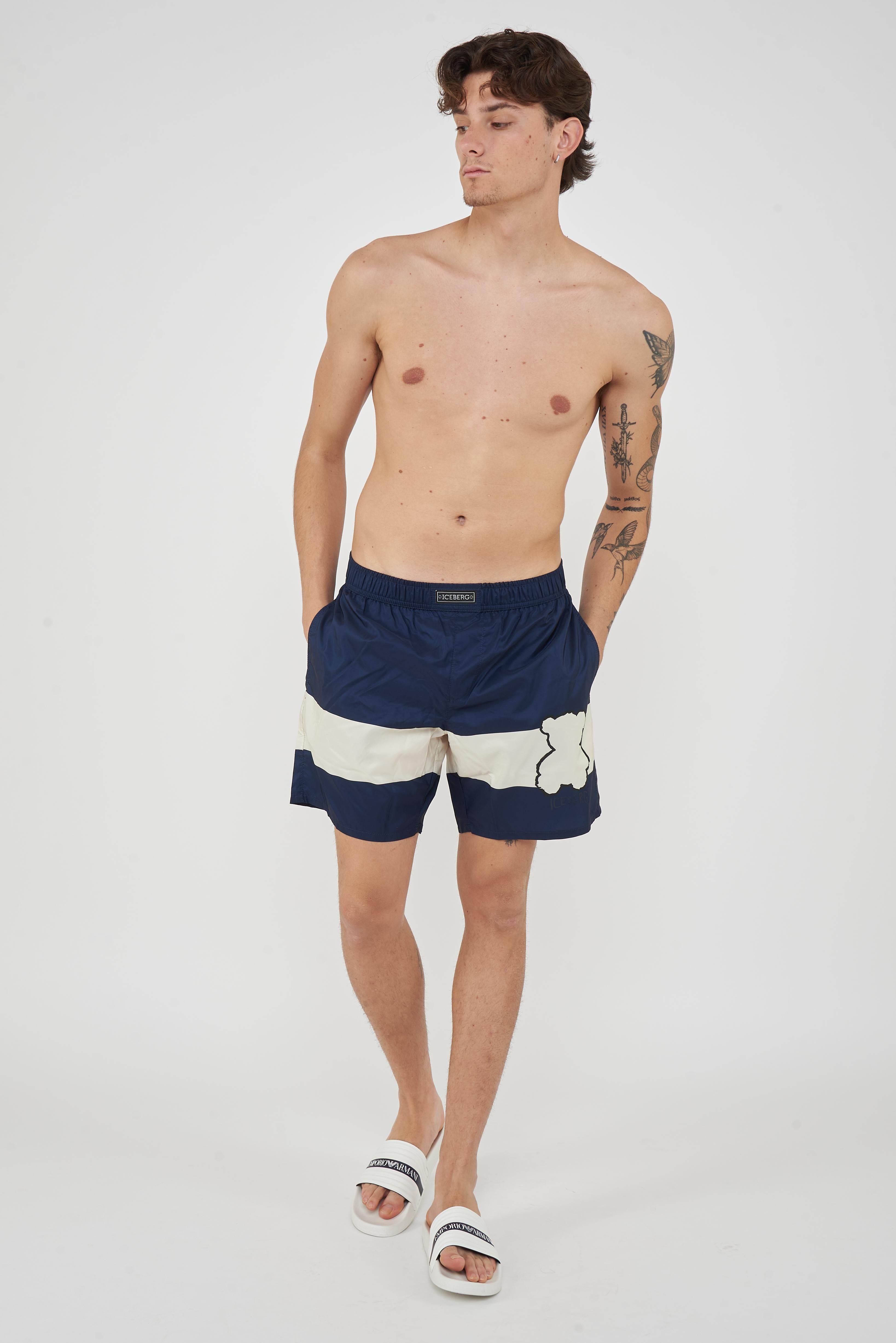 Boxer Uomo da Bagno Con Stampa Stripes Navy