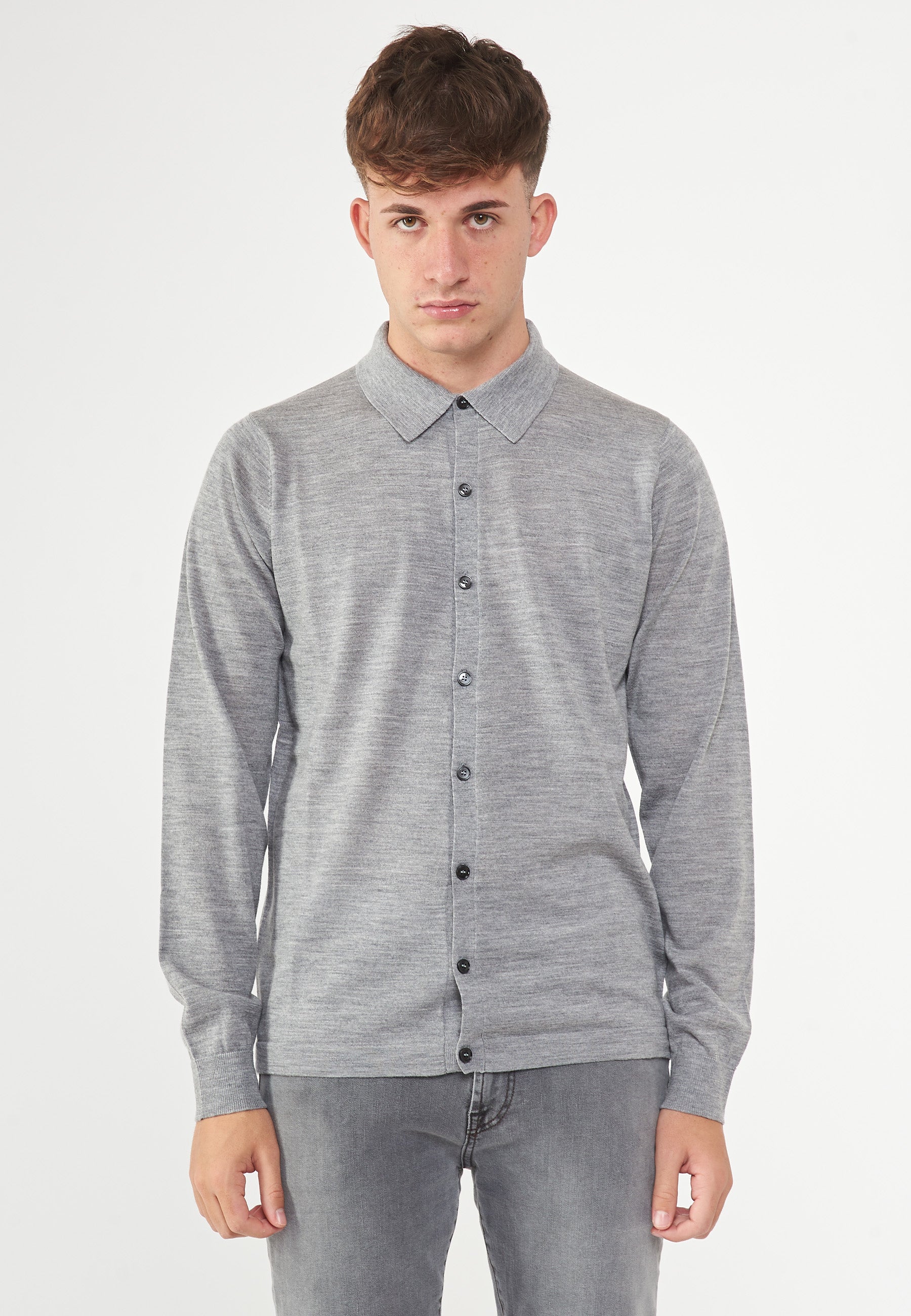 Cardigan Camicia Merinos Grigio Melange 