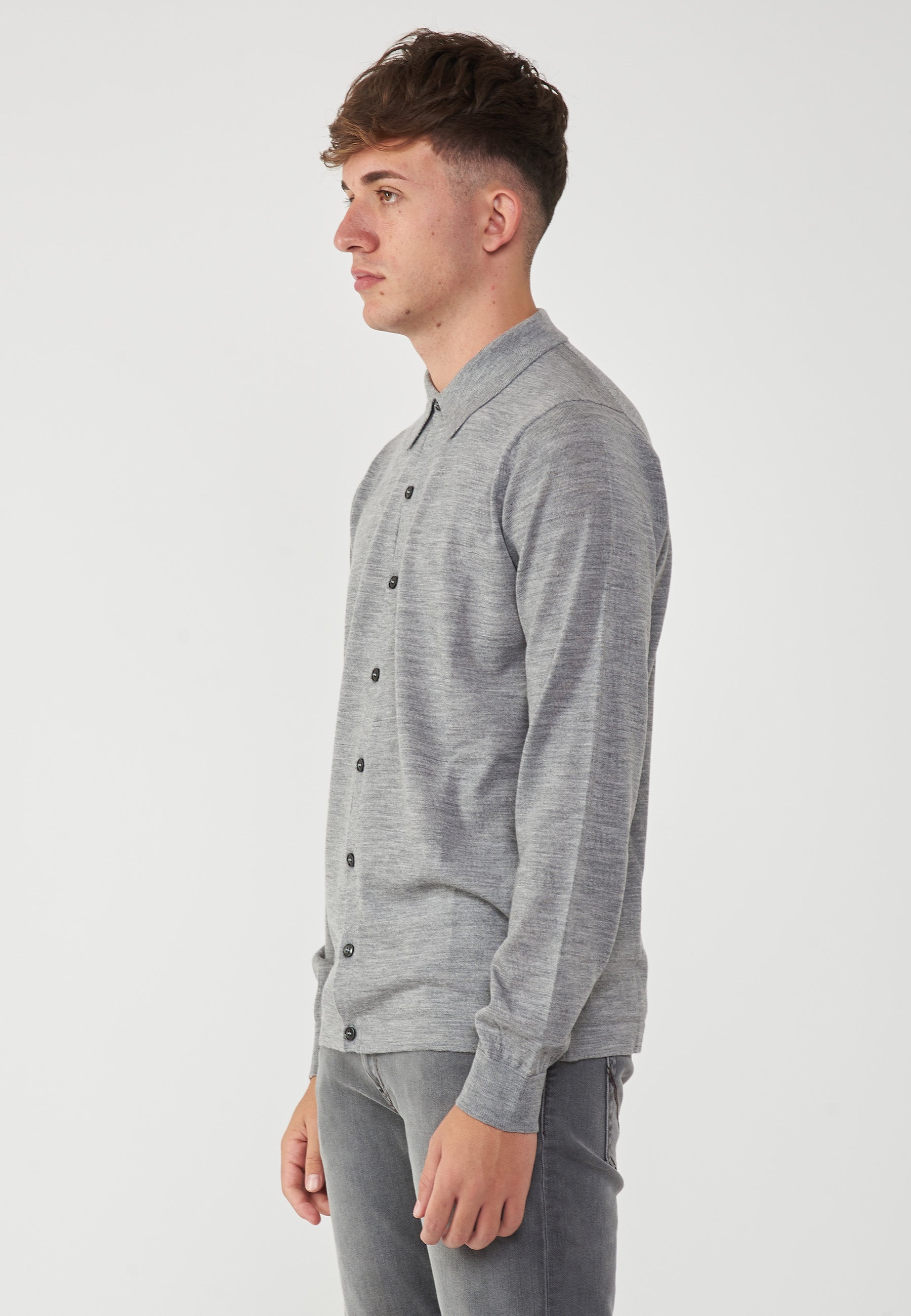 Cardigan Camicia Merinos Grigio Melange 