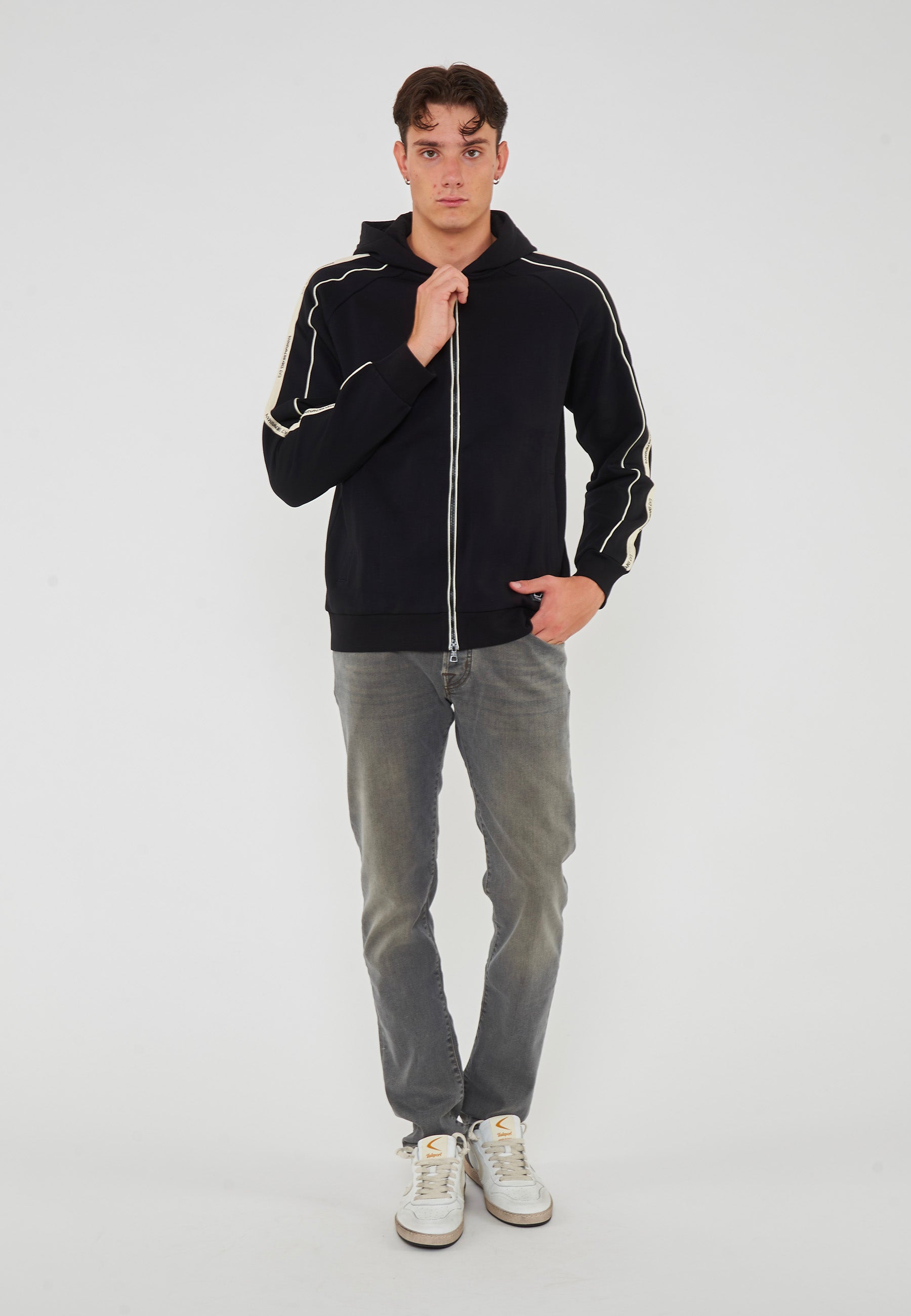 Felpa Con Cappuccio E Zip Logo Series In Misto Cotone 