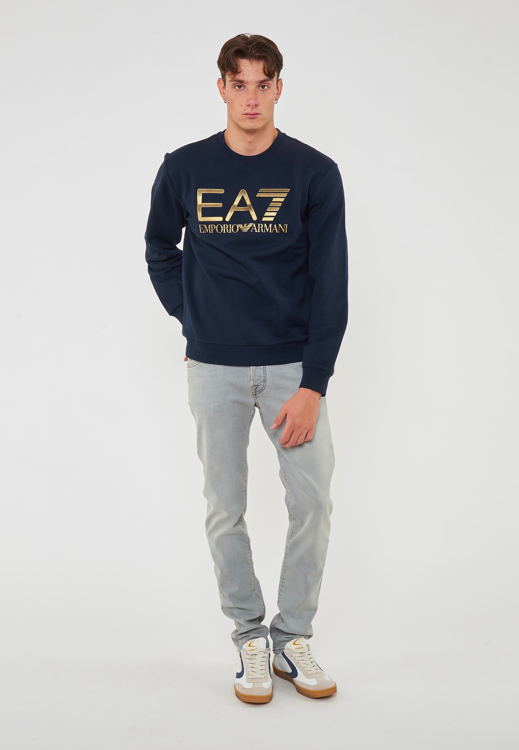Felpa Girocollo Logo Series In Cotone Stretch Con Maxi Logo 