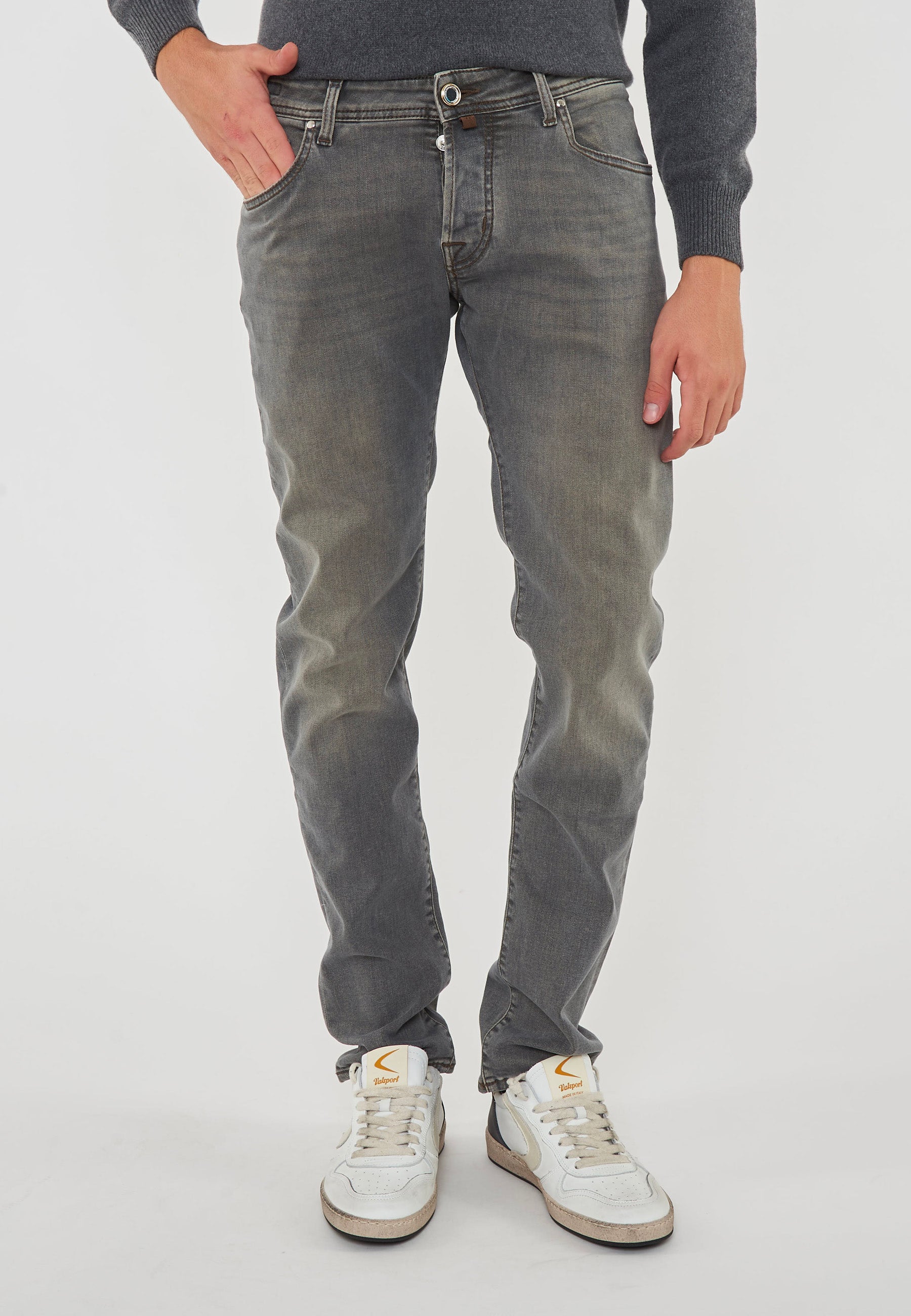 Jeans 5 Tasche Nick Slim In Denim Super Stretch Grigio 