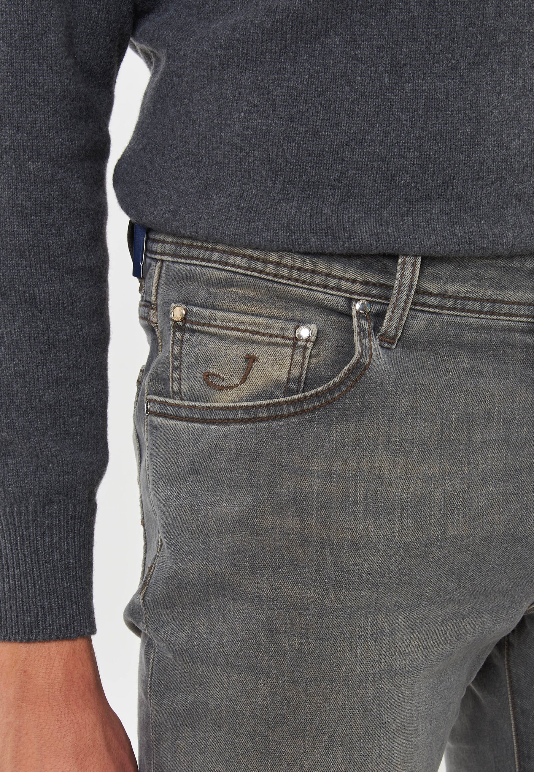 Jeans 5 Tasche Nick Slim In Denim Super Stretch Grigio 