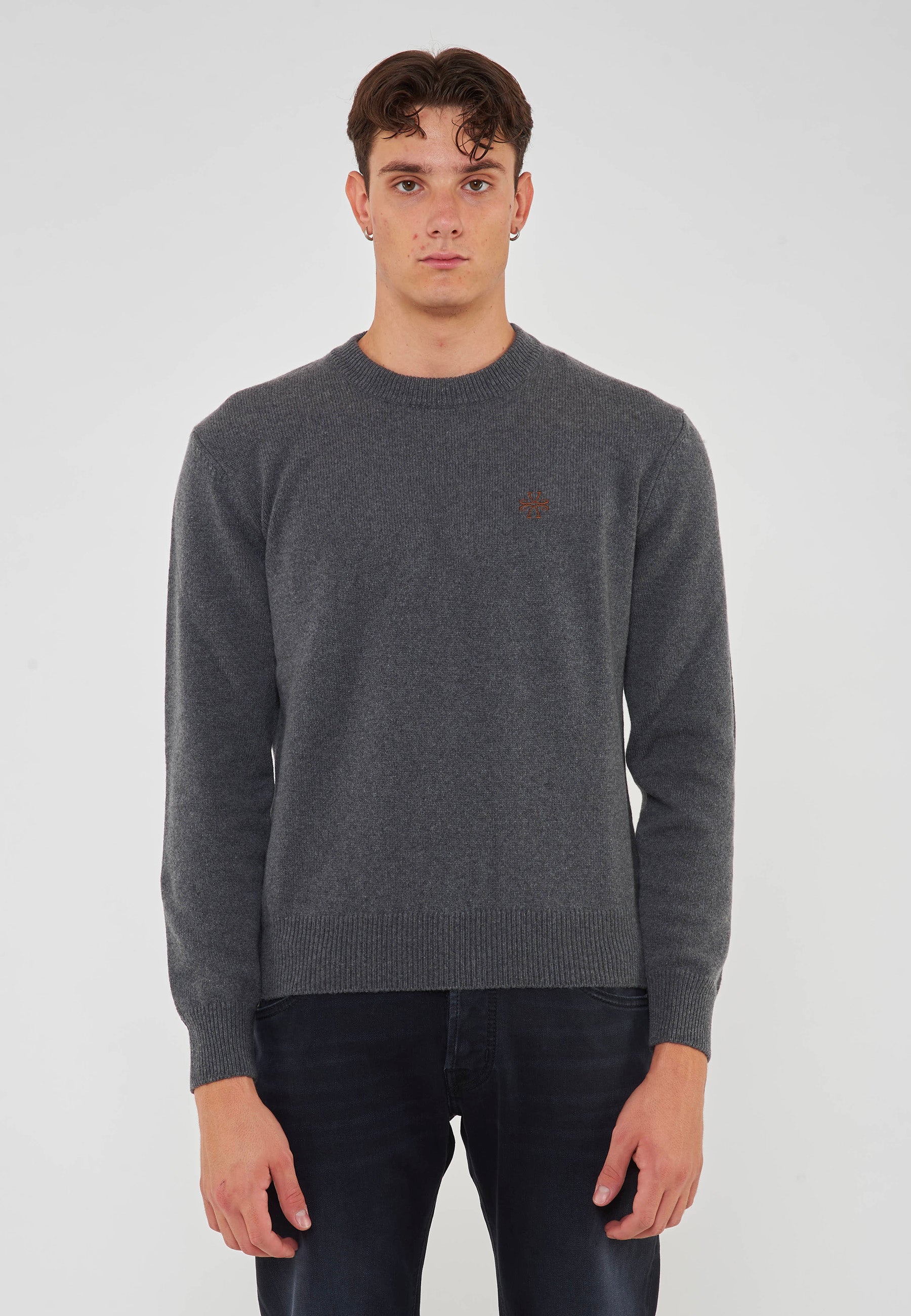 Maglia Girocollo In Lana E Cashmere Dark Grey 