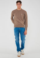 Maglia Girocollo In Lana E Cashmere Camel Melange 