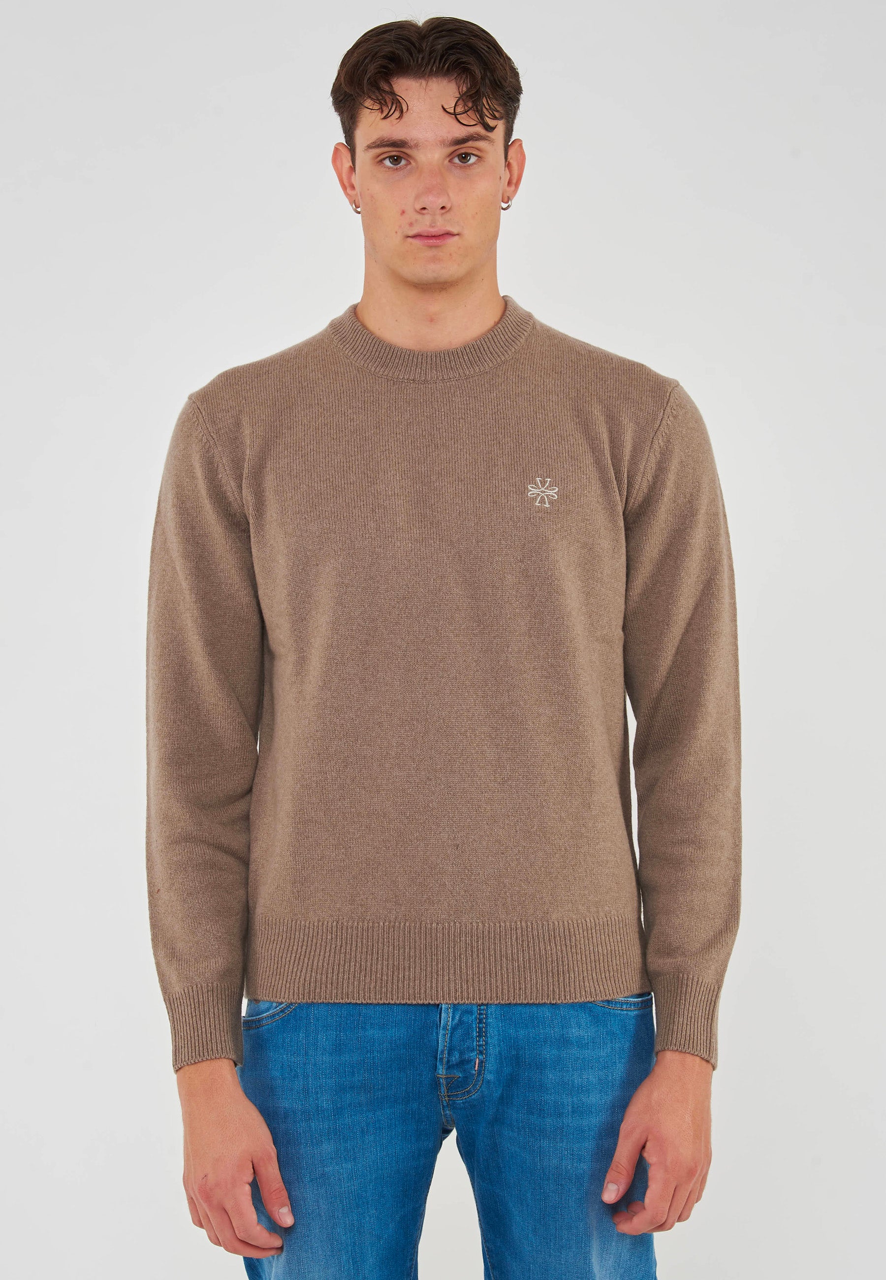 Maglia Girocollo In Lana E Cashmere Camel Melange 