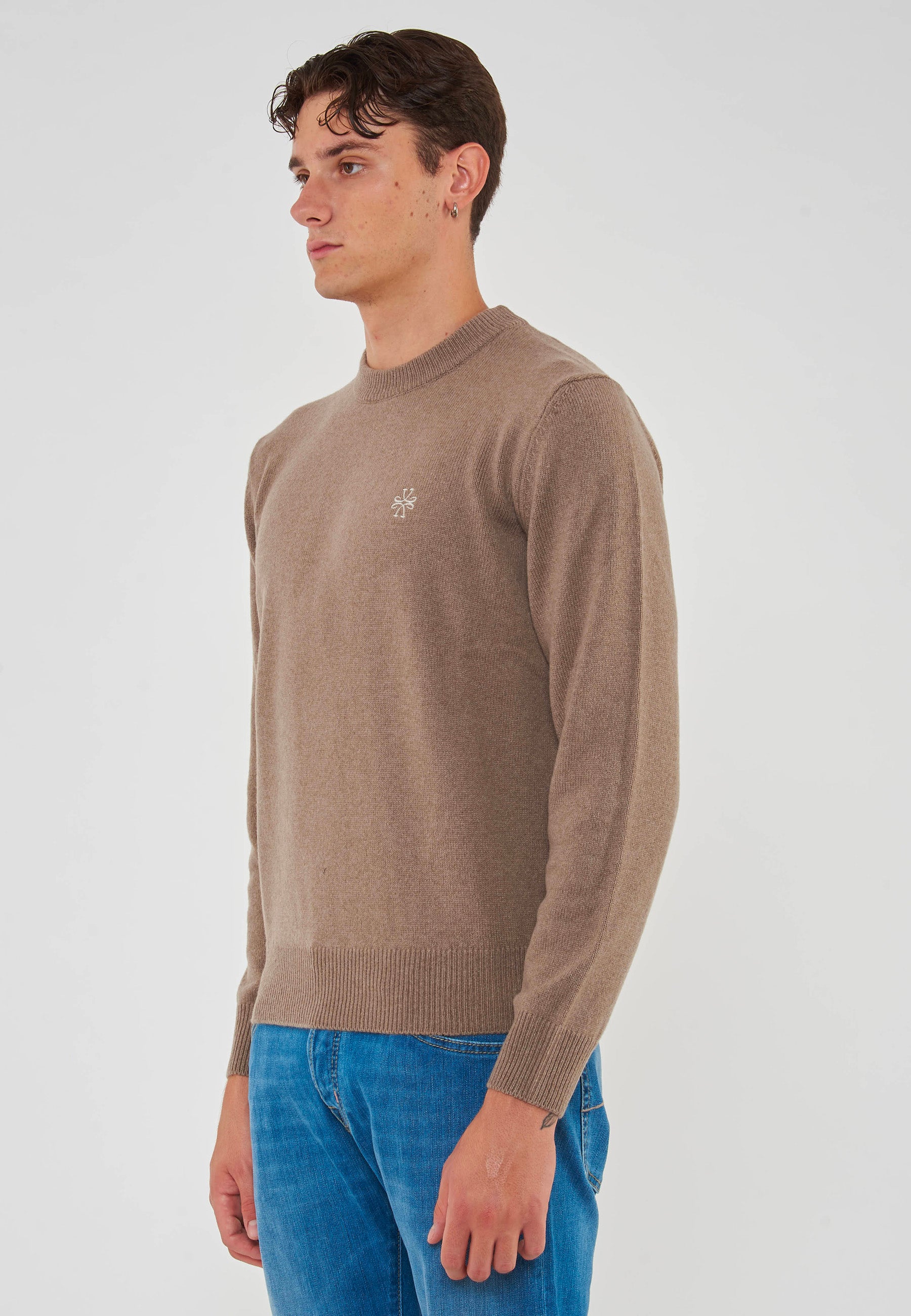 Maglia Girocollo In Lana E Cashmere Camel Melange 