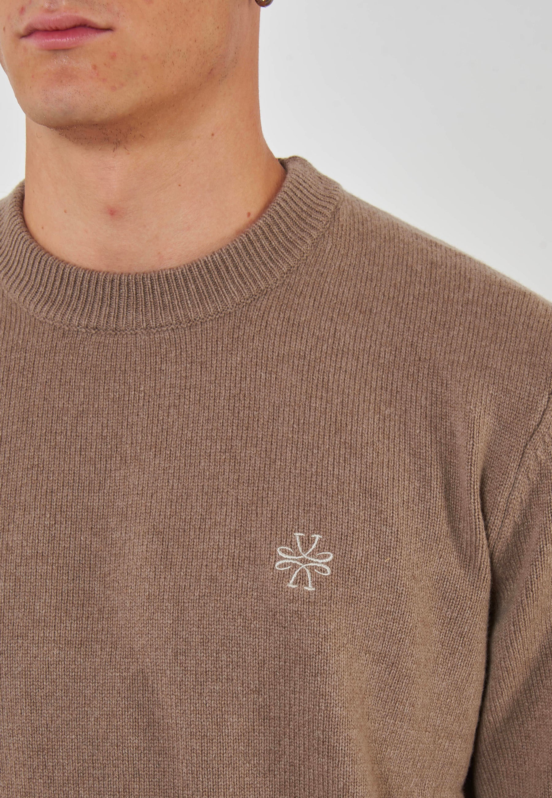 Maglia Girocollo In Lana E Cashmere Camel Melange 