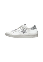 Sneakers Low In Pelle Bianca Con Dettagli Glitter Argento 