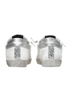Sneakers Low In Pelle Bianca Con Dettagli Glitter Argento 