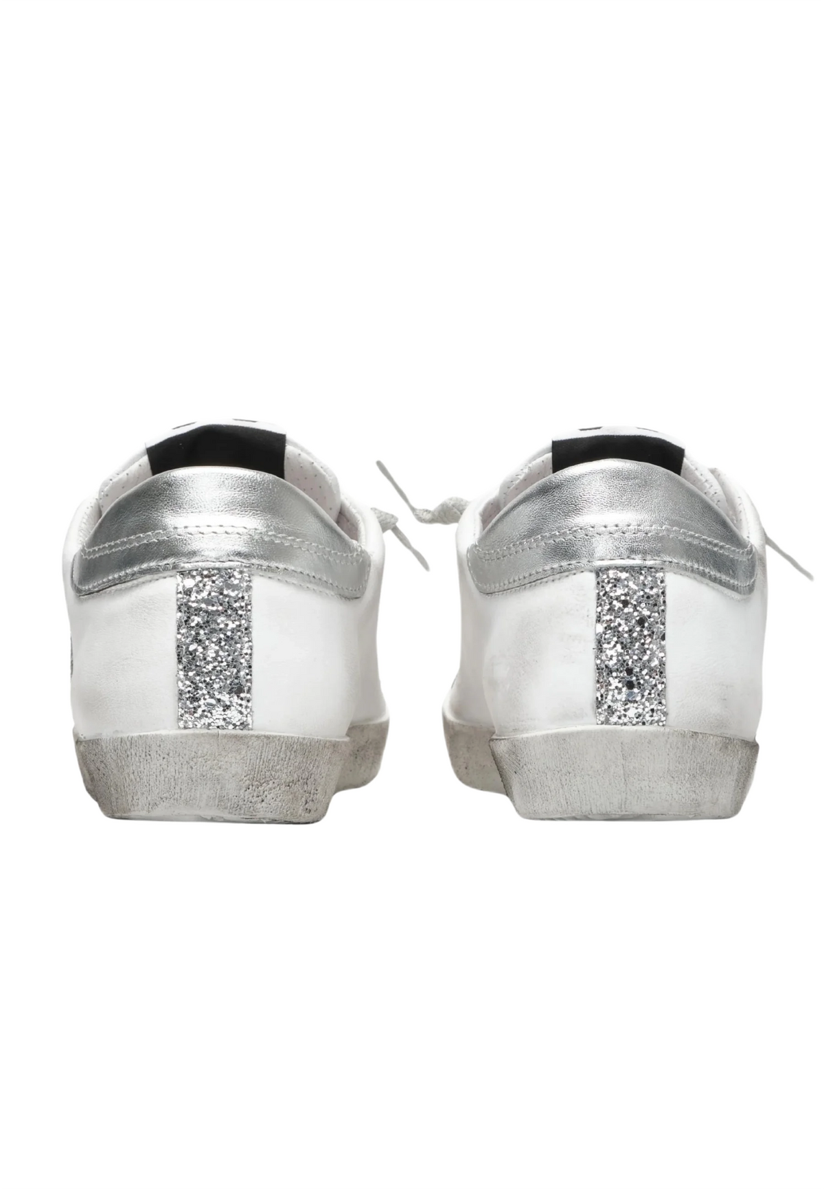 Sneakers Low In Pelle Bianca Con Dettagli Glitter Argento 