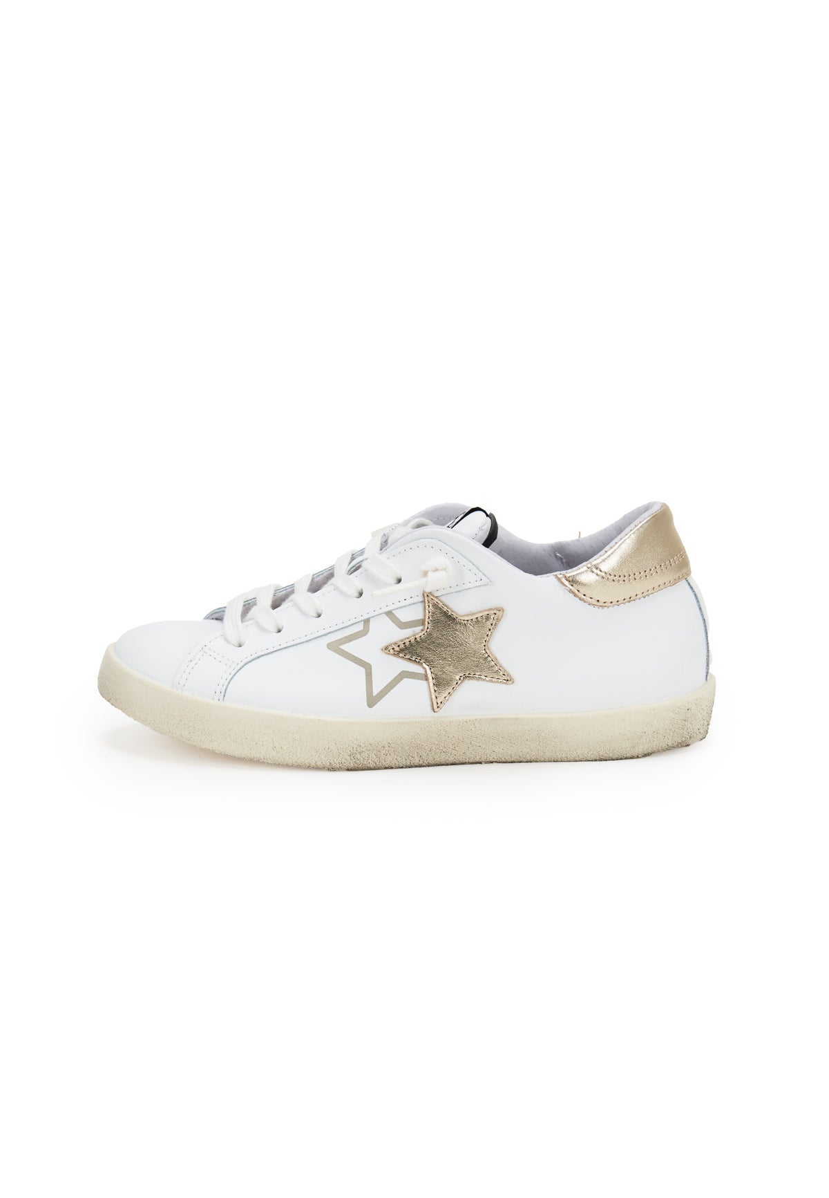 Sneaker prime star in pelle bianca con dettagli in pelle laminata dorata 
