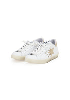 Sneaker prime star in pelle bianca con dettagli in pelle laminata dorata 