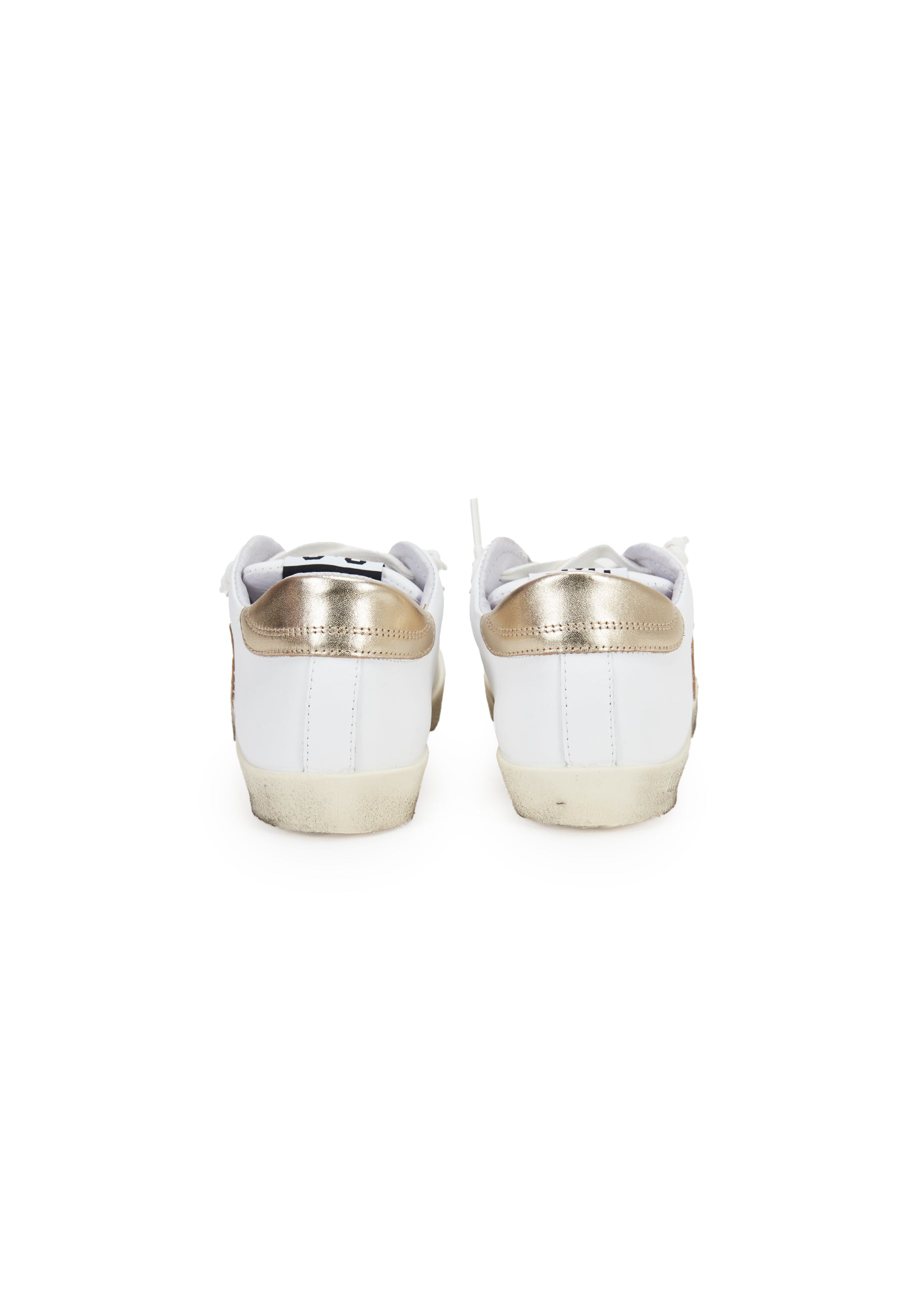 Sneaker prime star in pelle bianca con dettagli in pelle laminata dorata 