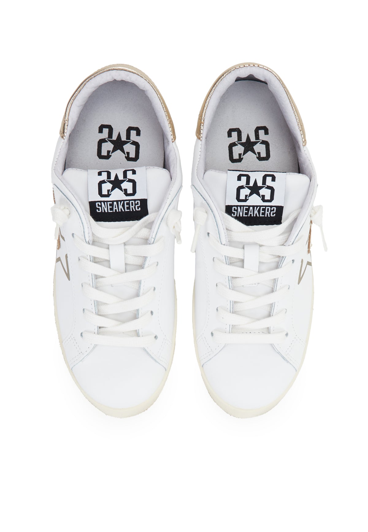 Sneaker prime star in pelle bianca con dettagli in pelle laminata dorata 