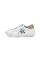 Sneaker prime star in pelle bianca con dettagli in pelle bianca con dettagli in glitter dorato e argentato 