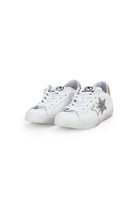 Sneaker prime star in pelle bianca con dettagli in pelle bianca con dettagli in glitter dorato e argentato 