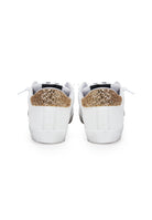 Sneaker prime star in pelle bianca con dettagli in pelle bianca con dettagli in glitter dorato e argentato 