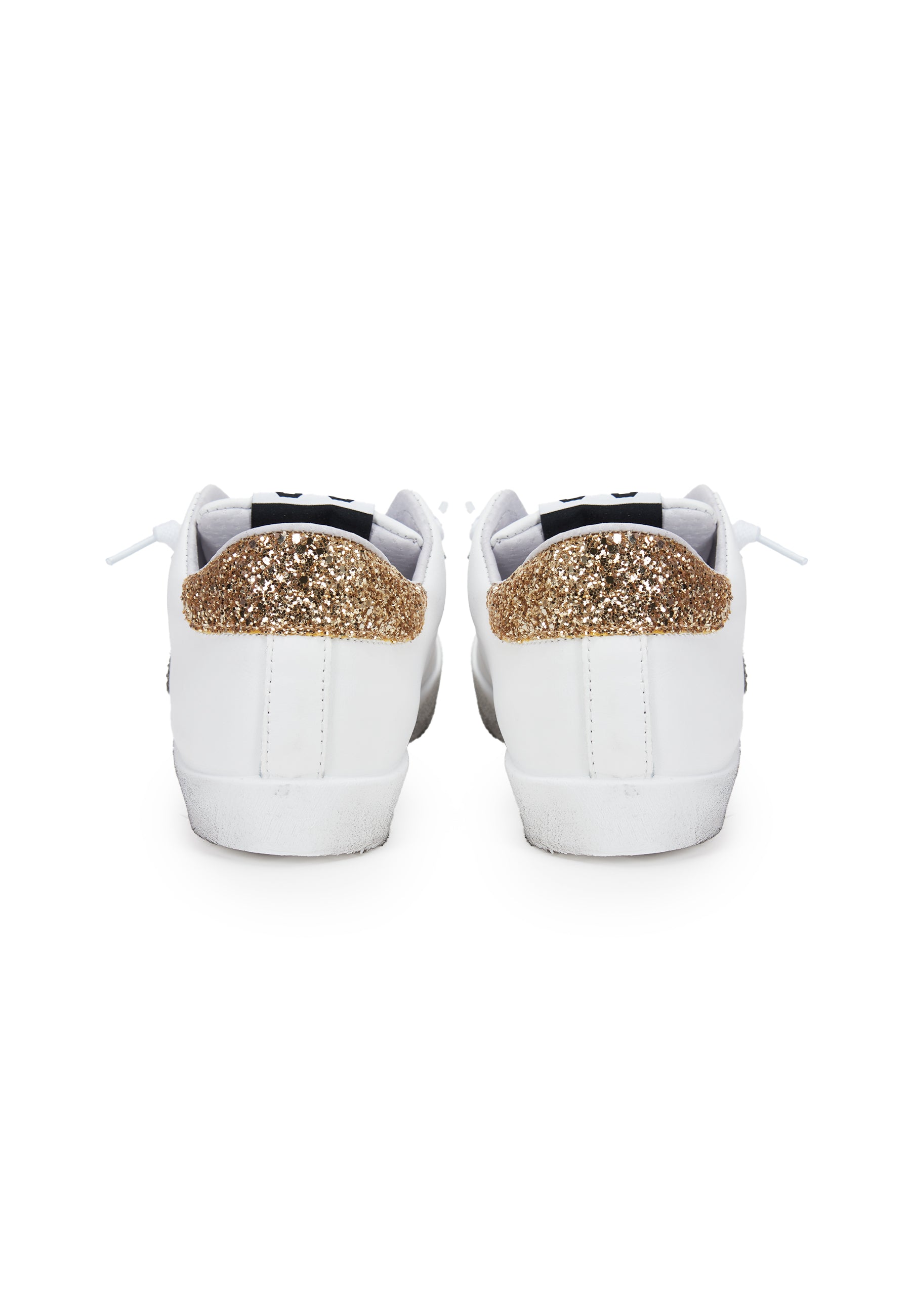 Sneaker prime star in pelle bianca con dettagli in pelle bianca con dettagli in glitter dorato e argentato 
