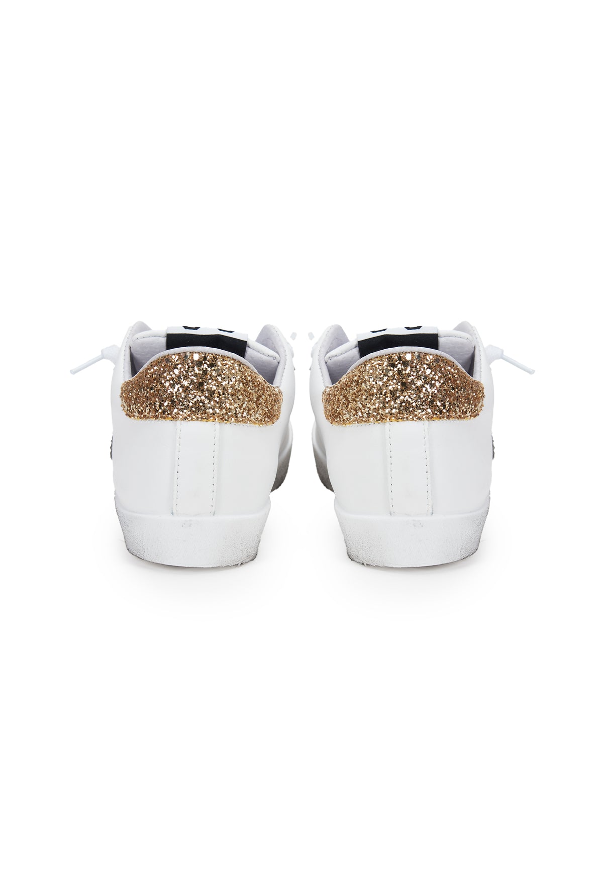 Sneaker prime star in pelle bianca con dettagli in pelle bianca con dettagli in glitter dorato e argentato 