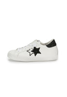 Sneaker prime star in pelle bianca con dettagli in pelle in glitter nero 