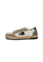 Sneaker Week Star In Pelle Bianca Con Dettagli Nerii e In Crosta Marrone Con Strass e Effetto Used 