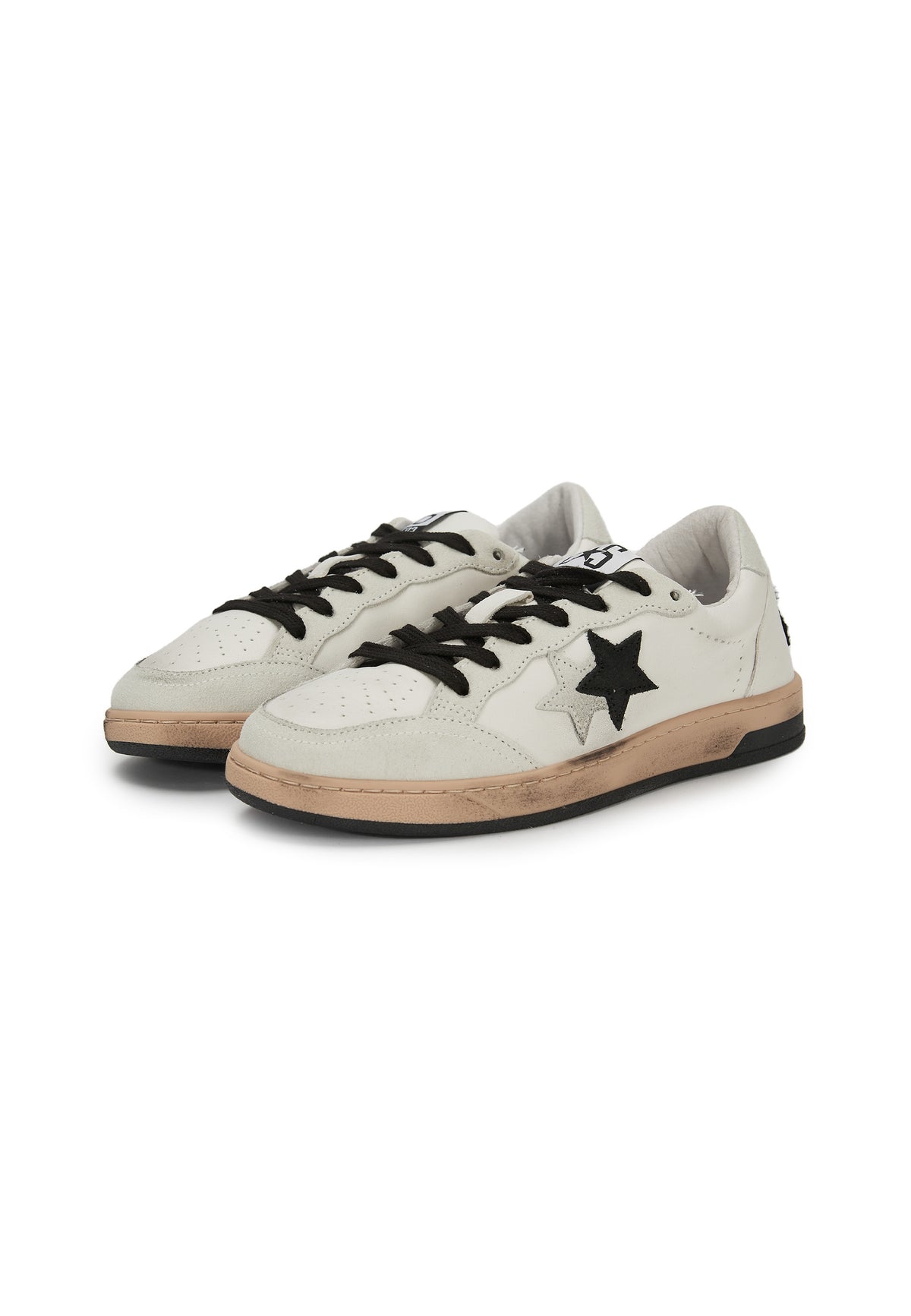 Sneaker Week Star In Pelle Bianca Con Dettagli Ghiaccio e Neri In Spugna Con Effetti Used 