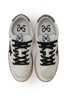 Sneaker Week Star In Pelle Bianca Con Dettagli In Crosta Ghiaccio Leopardati e Borchiette Ed Effetto Used 