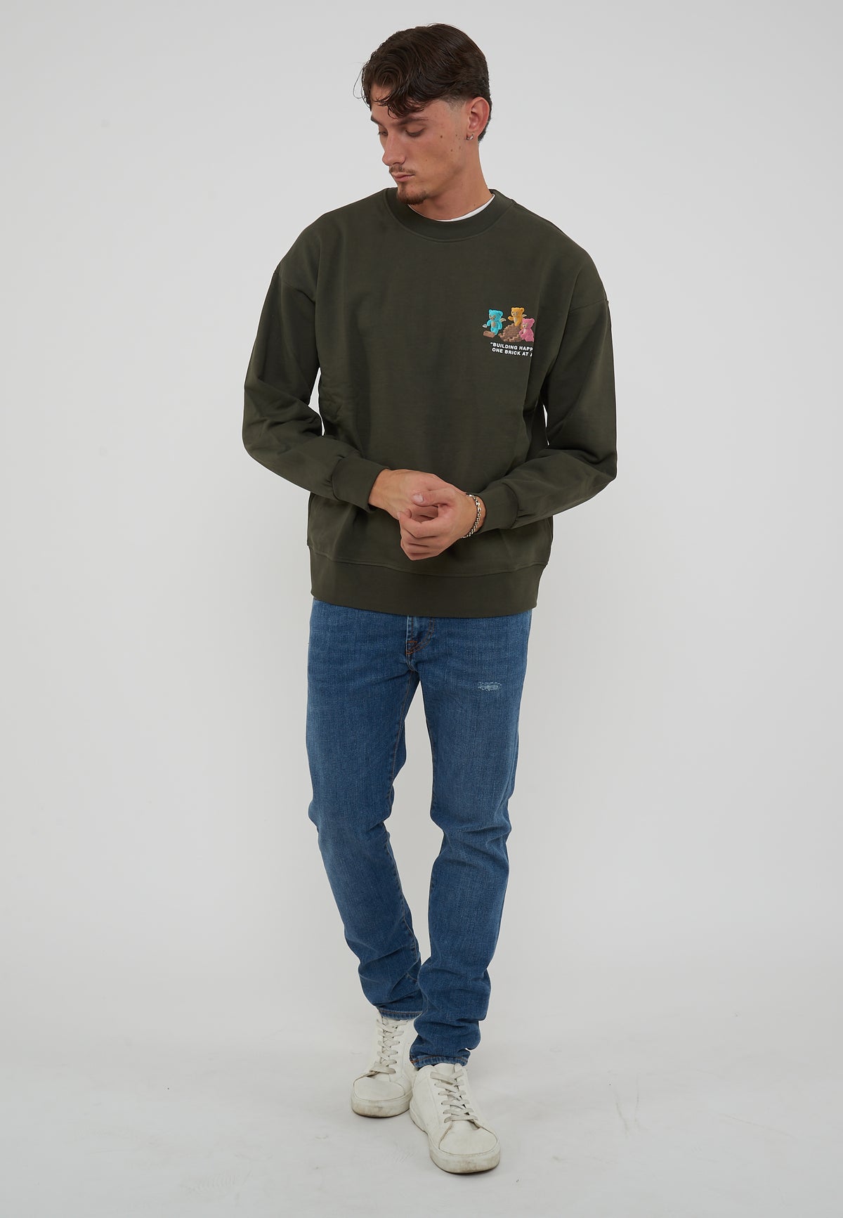 Felpa Girocollo Verde Militare 
