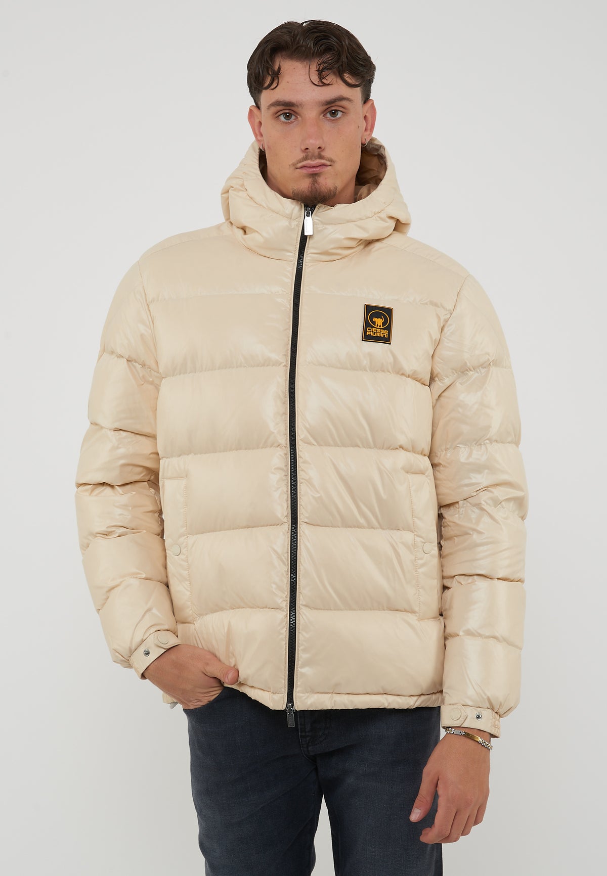 Jambo Giacca Imbottita Con Cappuccio In Vera Piuma Bone White 