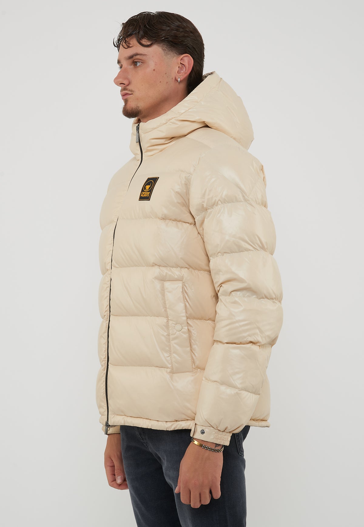 Jambo Giacca Imbottita Con Cappuccio In Vera Piuma Bone White 