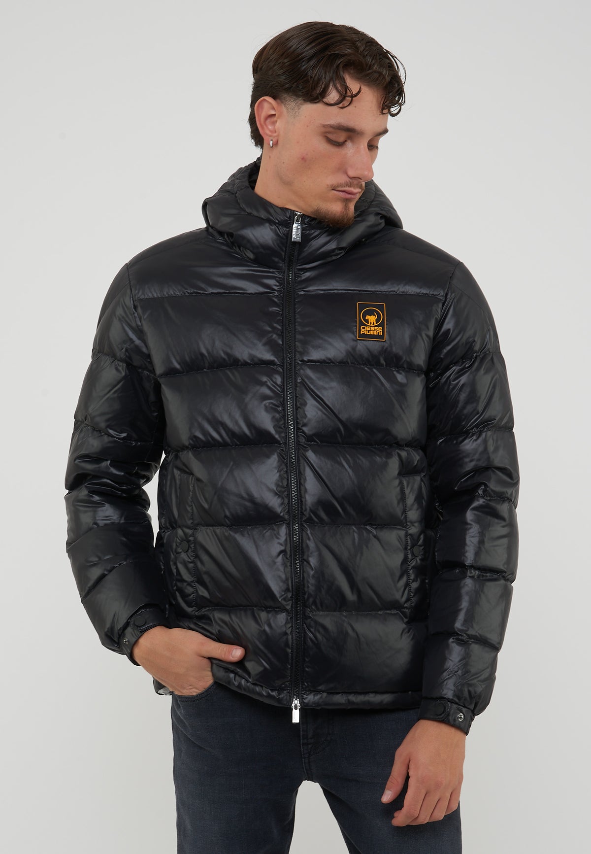 Jambo Giacca Imbottita Con Cappuccio In Vera Piuma Jet Black 