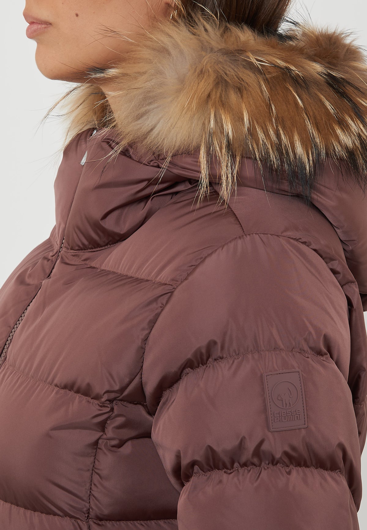 Rosalia Real Fur  Giacca Invernale Da Donna Con Cappuccio Fudge 