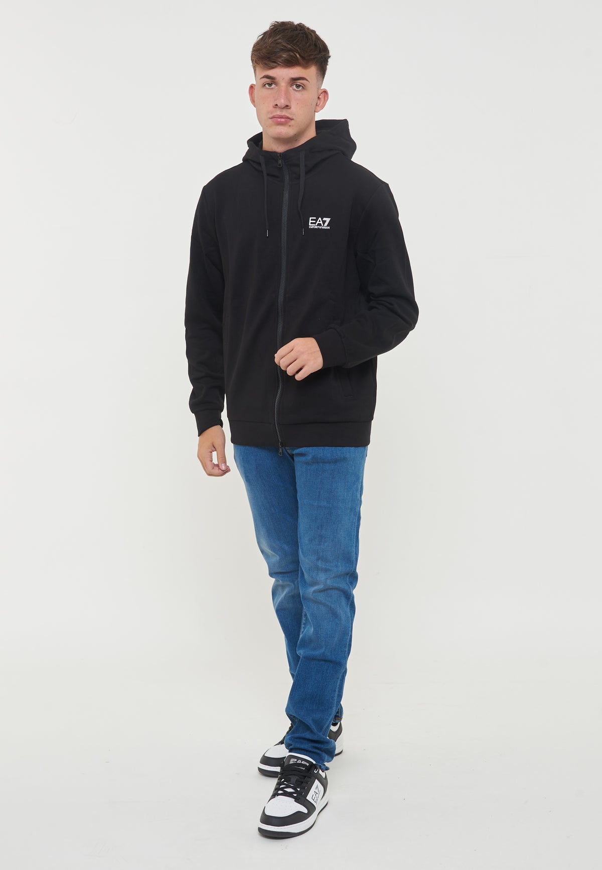 Felpa Con Cappuccio e Zip In Cotone Black 