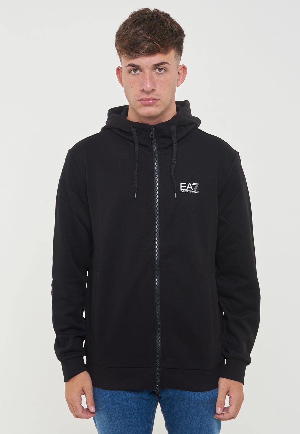 Felpa Con Cappuccio e Zip In Cotone Black 