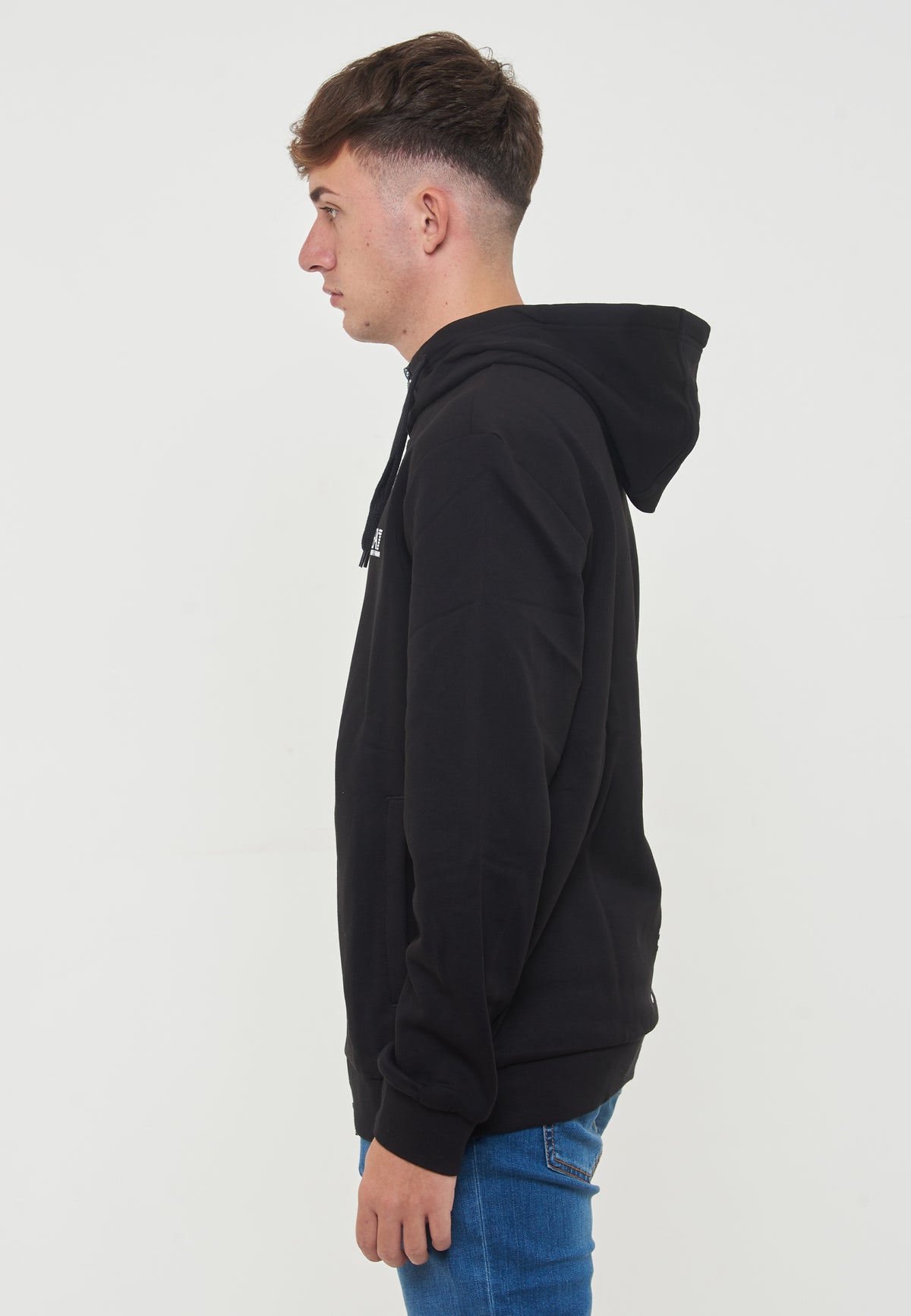 Felpa Con Cappuccio e Zip In Cotone Black 
