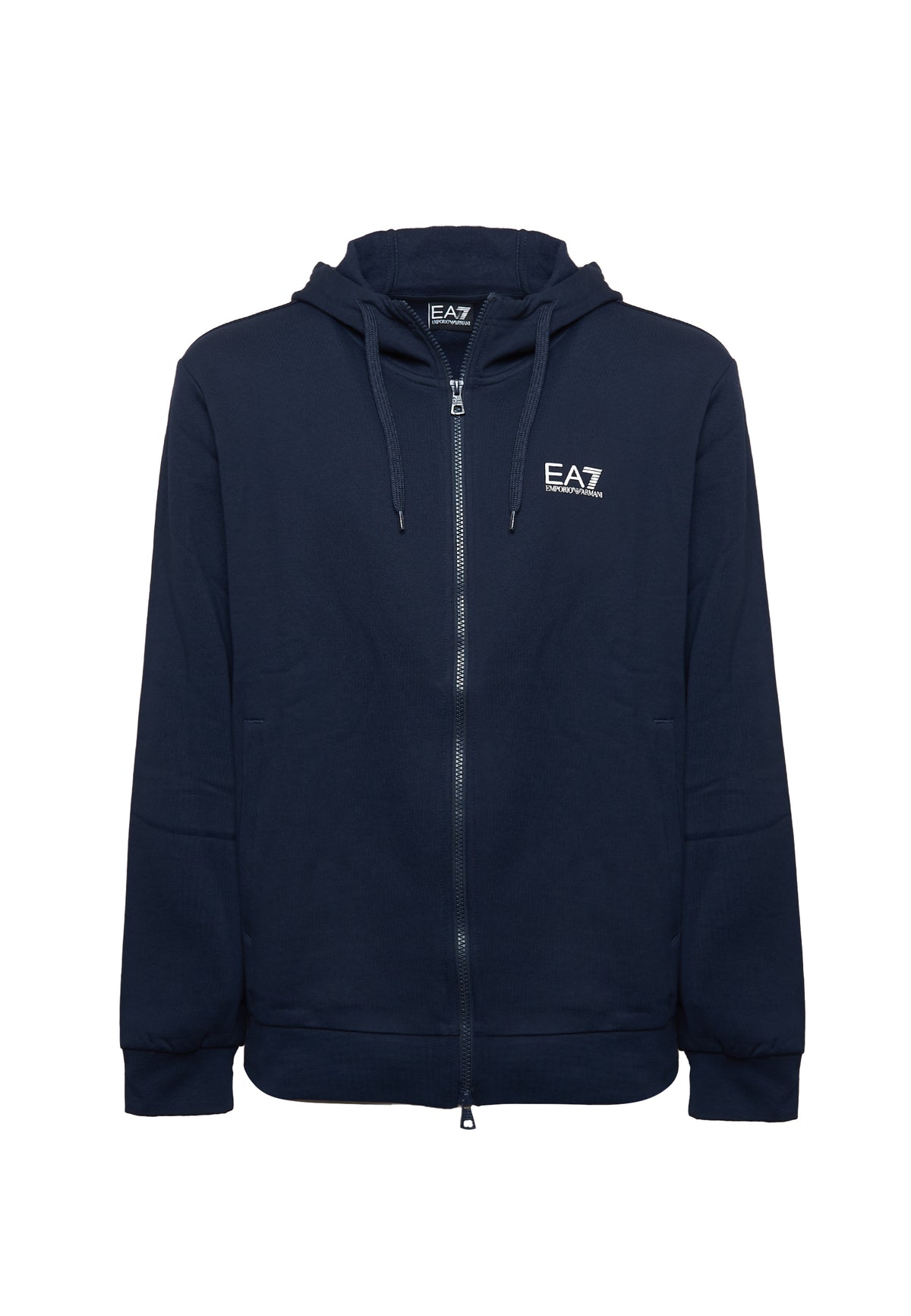 Felpa Con Cappuccio e Zip In Cotone Blue 