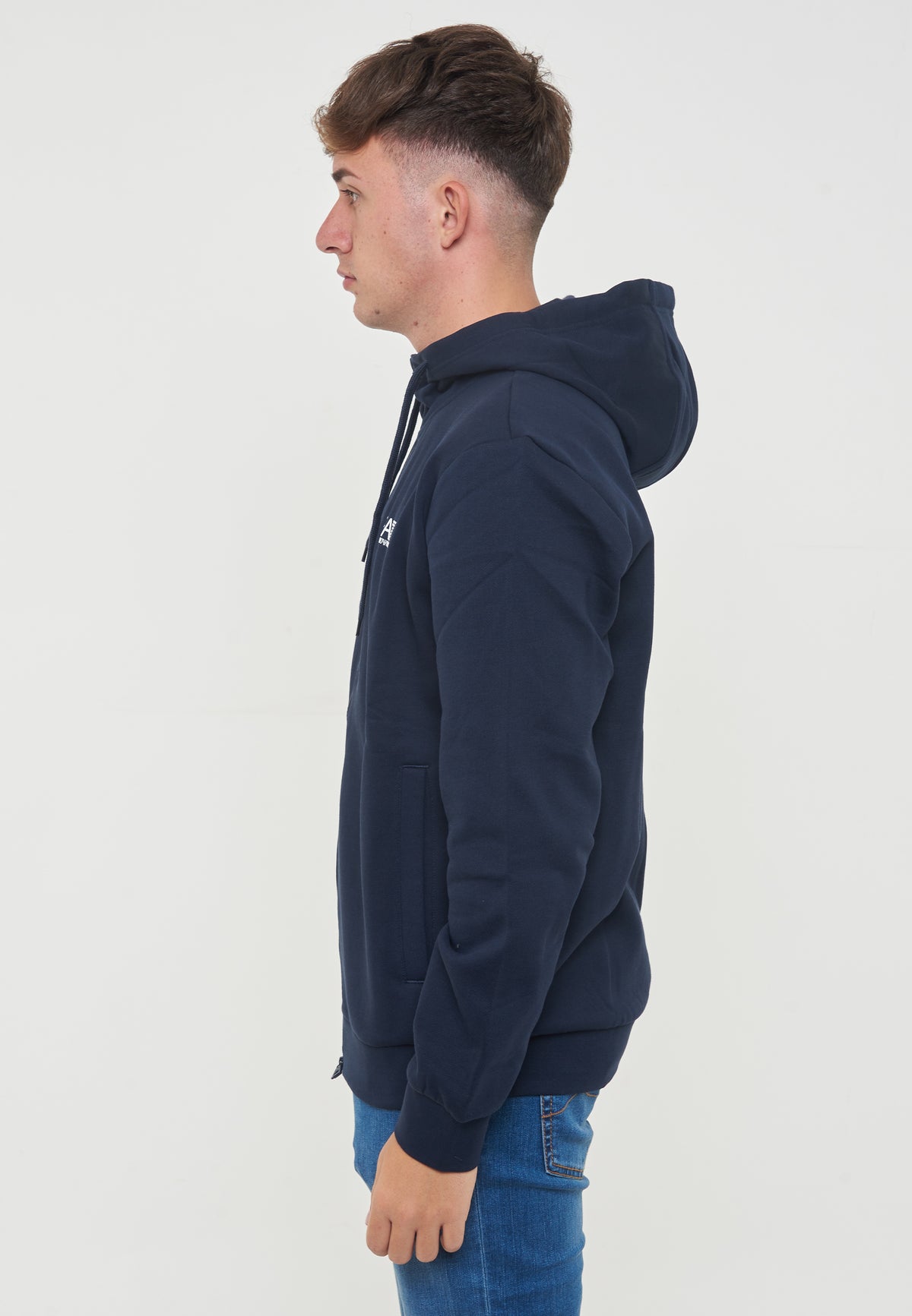 Felpa Con Cappuccio e Zip In Cotone Blue 